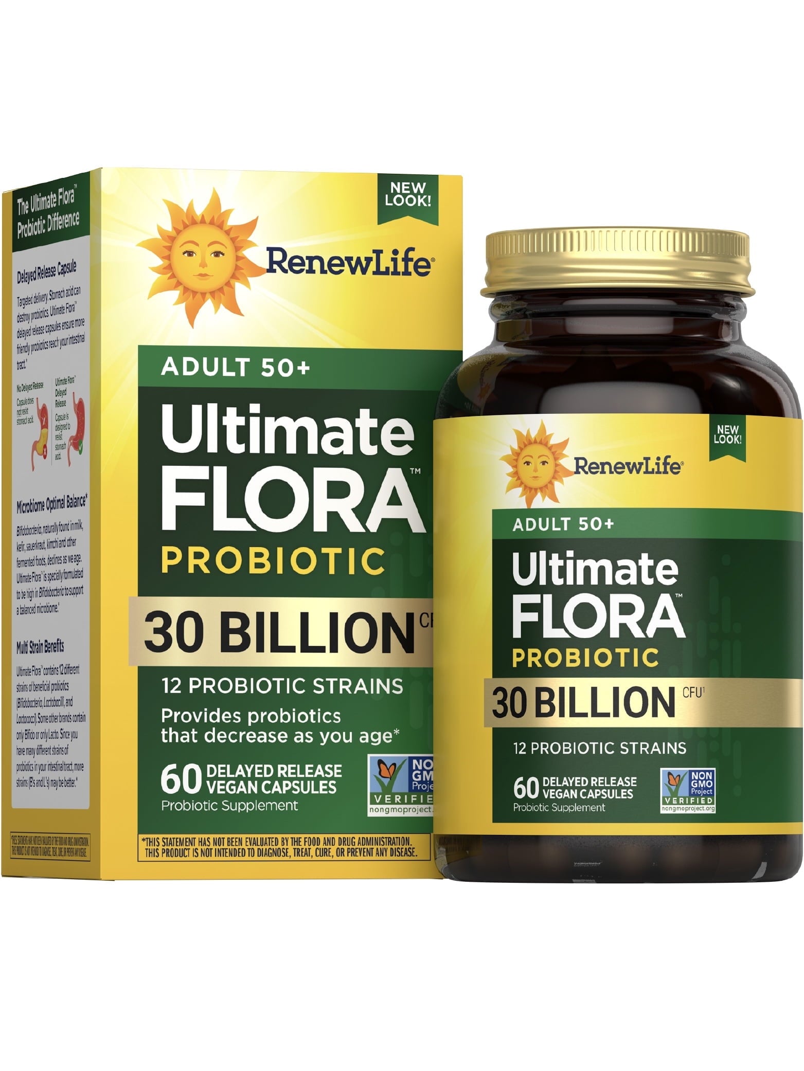Ultimate Flora 50 Plus Probiotics | 30 Billion CFU | 60 Vegan Capsules | by Renew Life