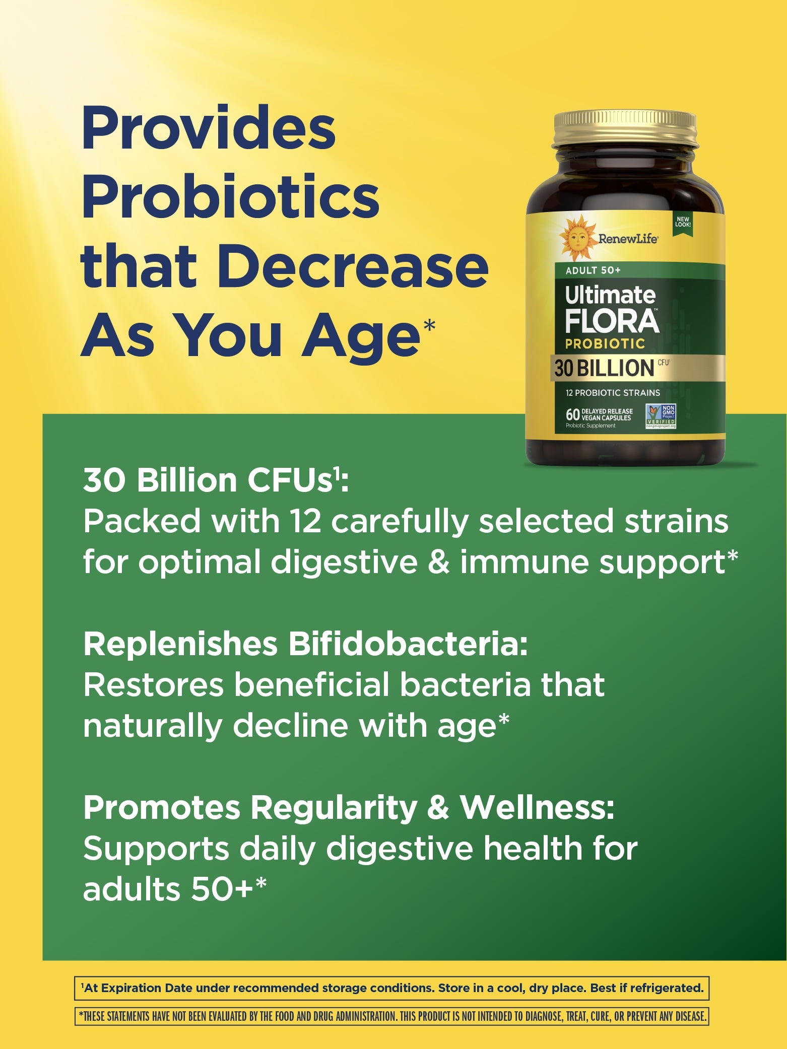 Ultimate Flora 50 Plus Probiotics | 30 Billion CFU | 60 Vegan Capsules | by Renew Life