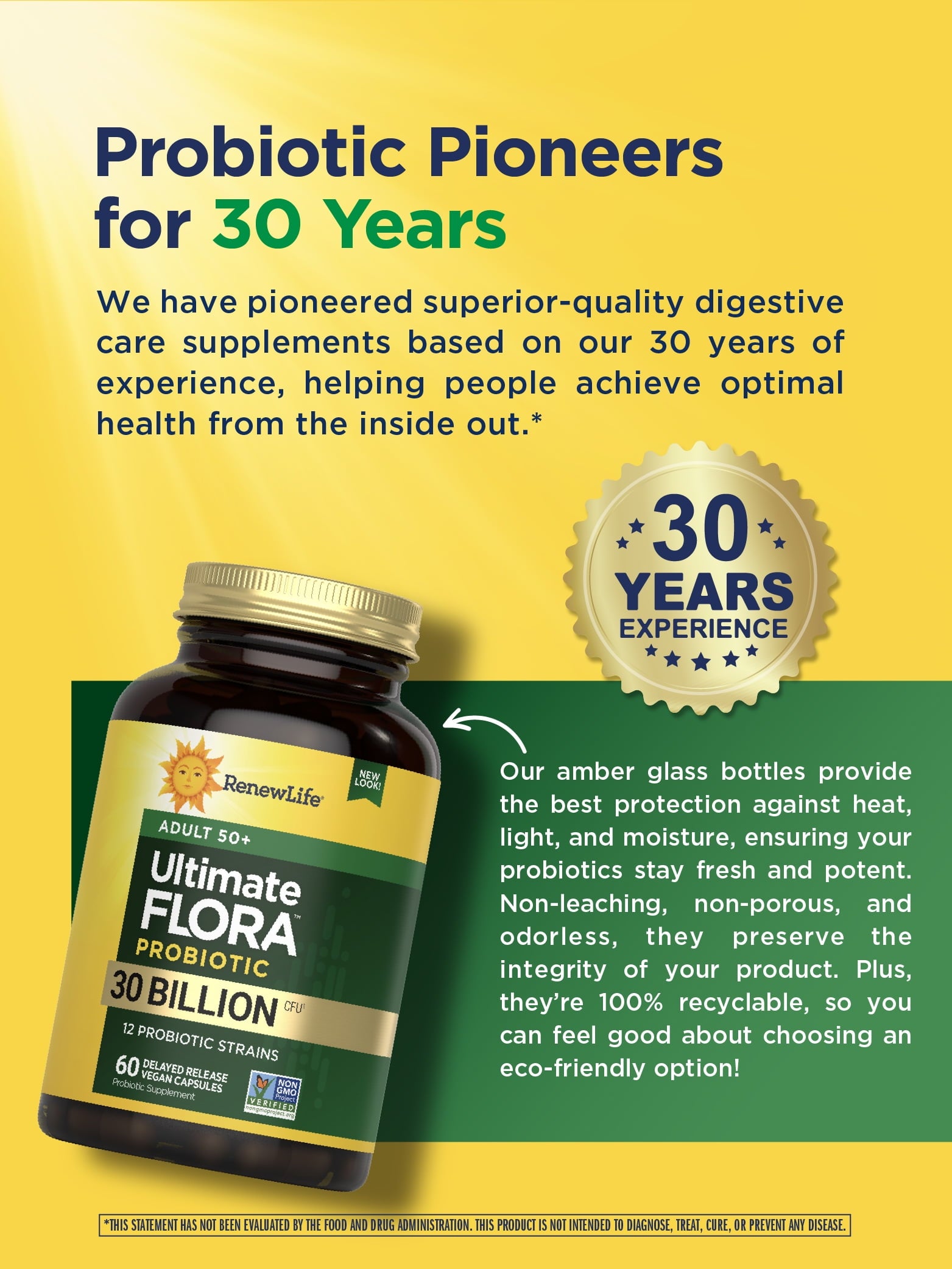 Ultimate Flora 50 Plus Probiotics | 30 Billion CFU | 60 Vegan Capsules | by Renew Life