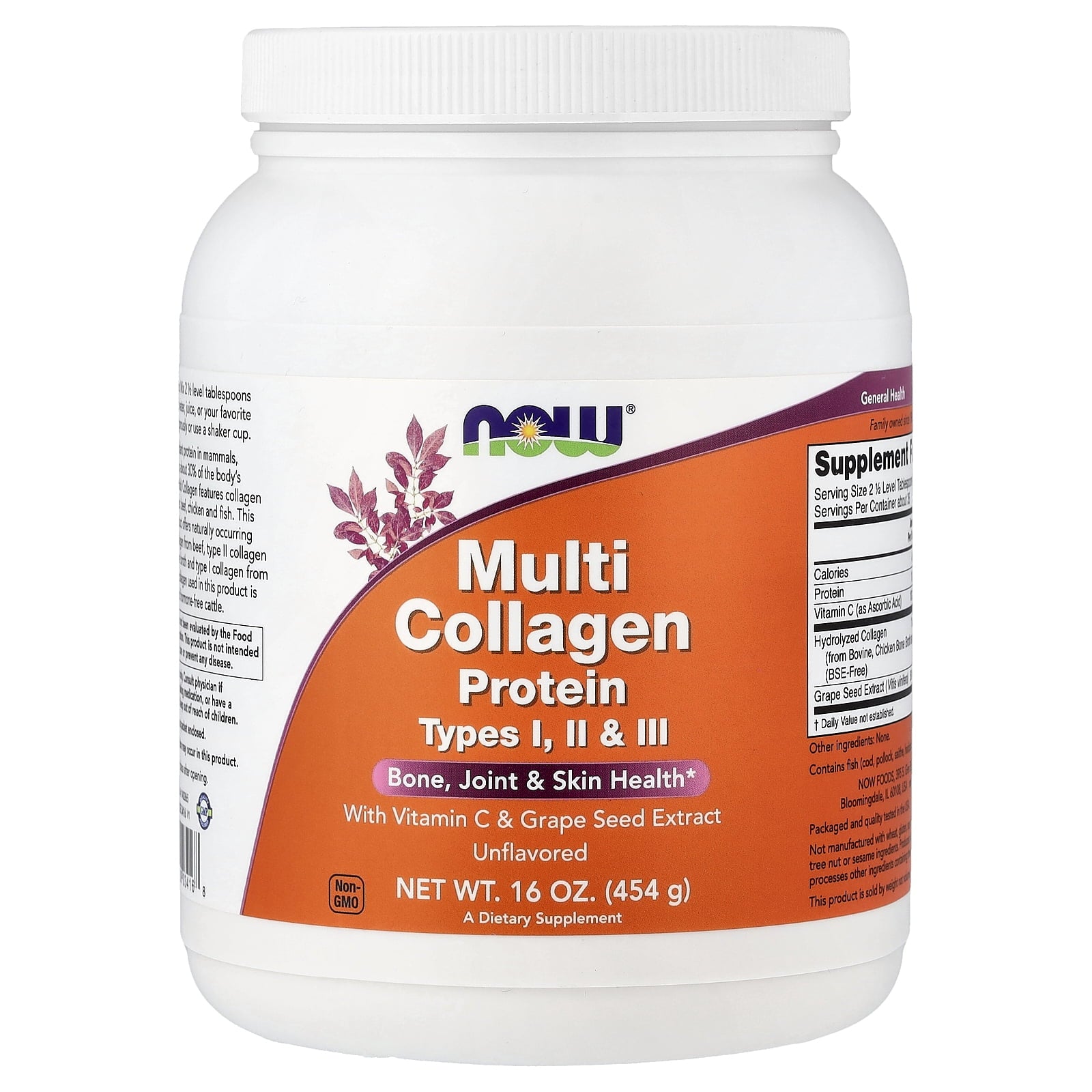 Now Foods Multi Collagen Protein Powder Types I, II &amp; II 16 oz Powder