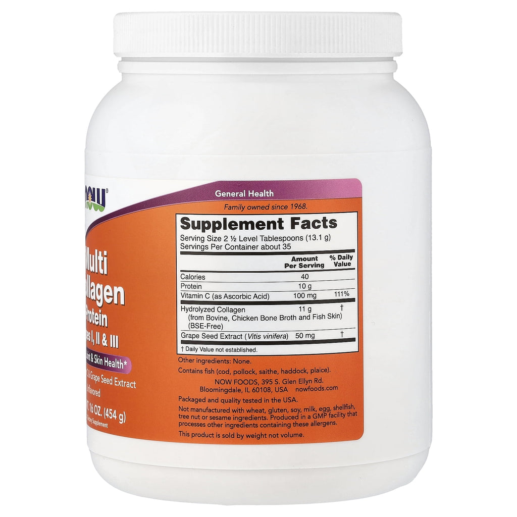 Now Foods Multi Collagen Protein Powder Types I, II &amp; II 16 oz Powder