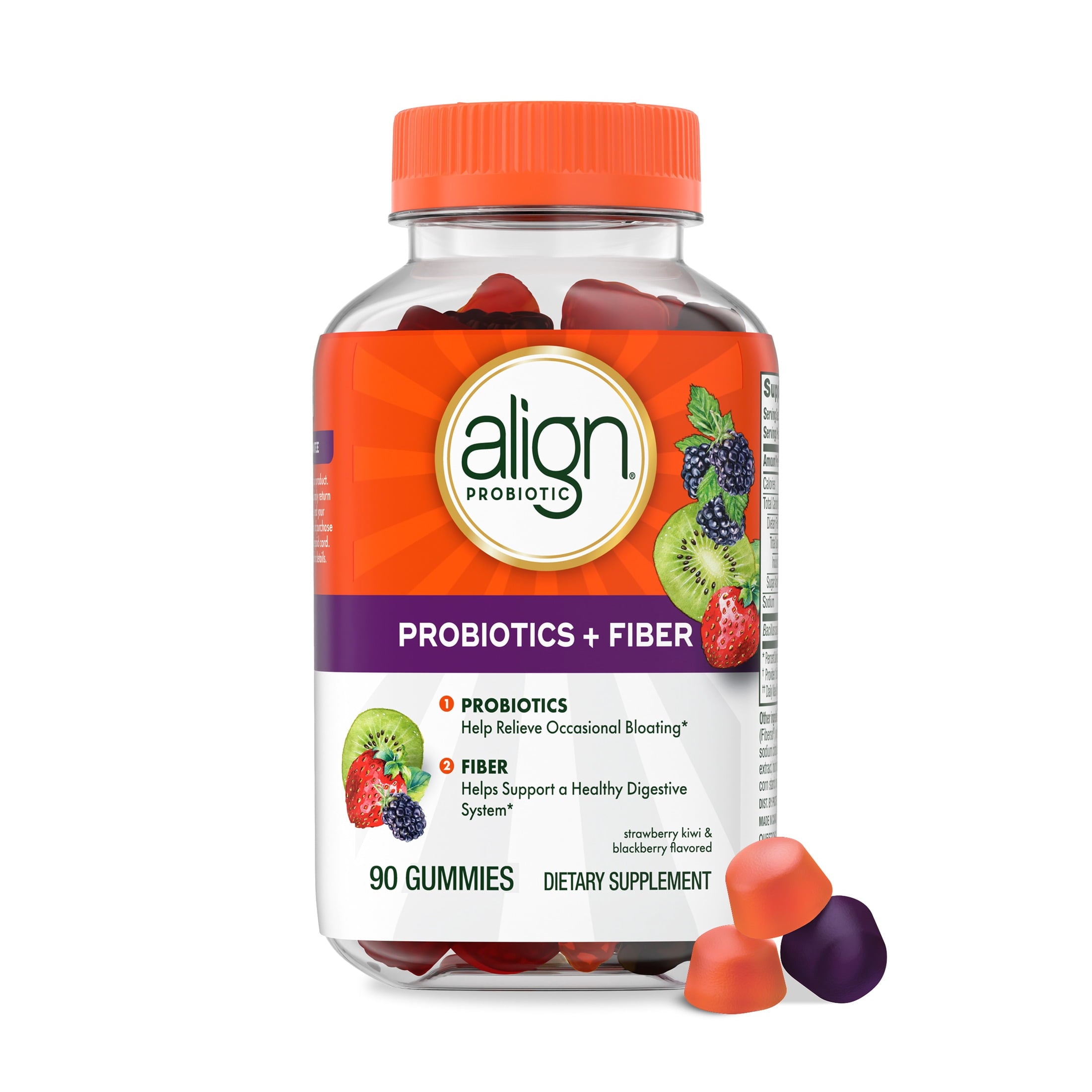 Align Probiotics + Fiber Gummies, Probiotic for Digestive Health, 90 Count