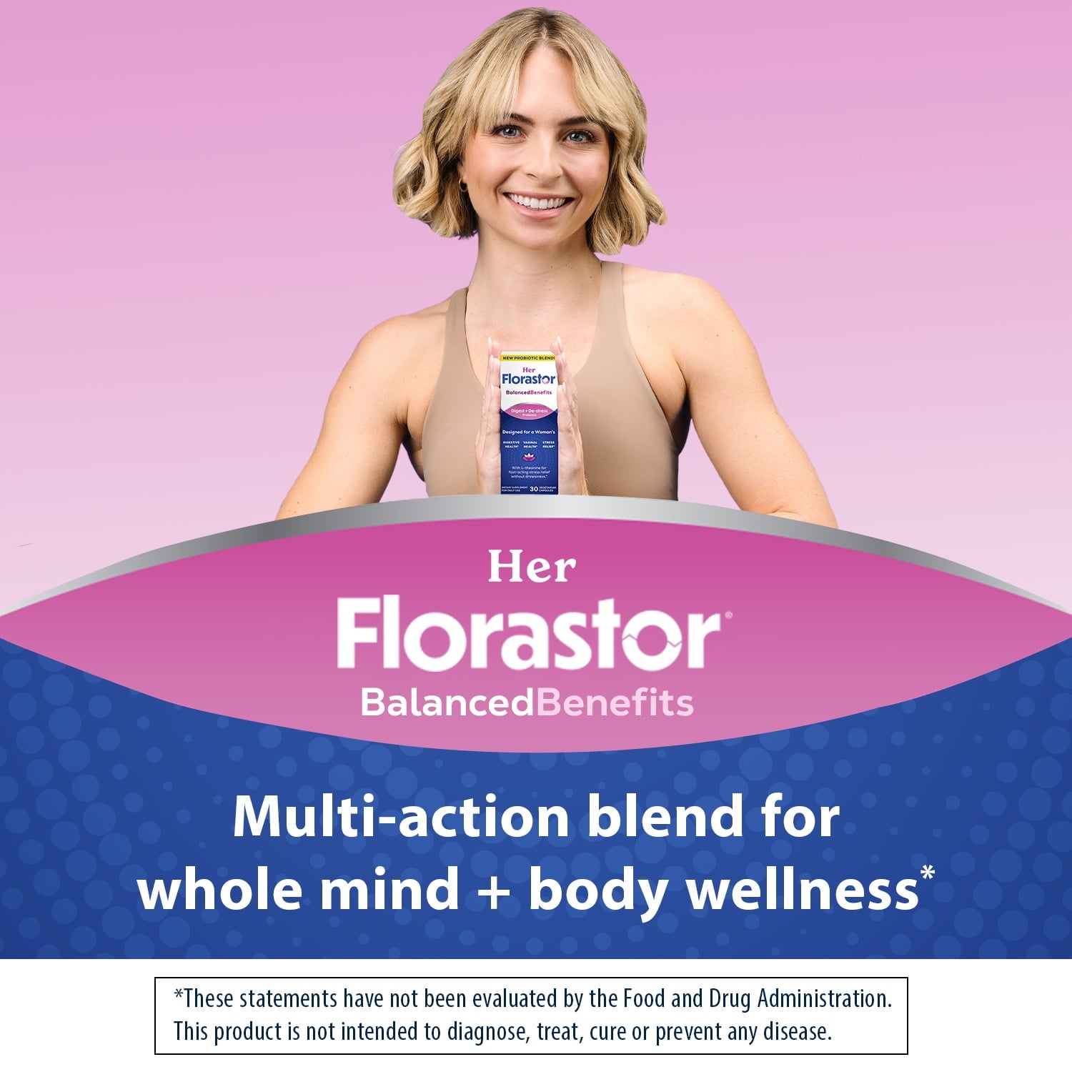 Florastor Her Digest and De-Stress Women's Probiotic and Stress Relief Supplement