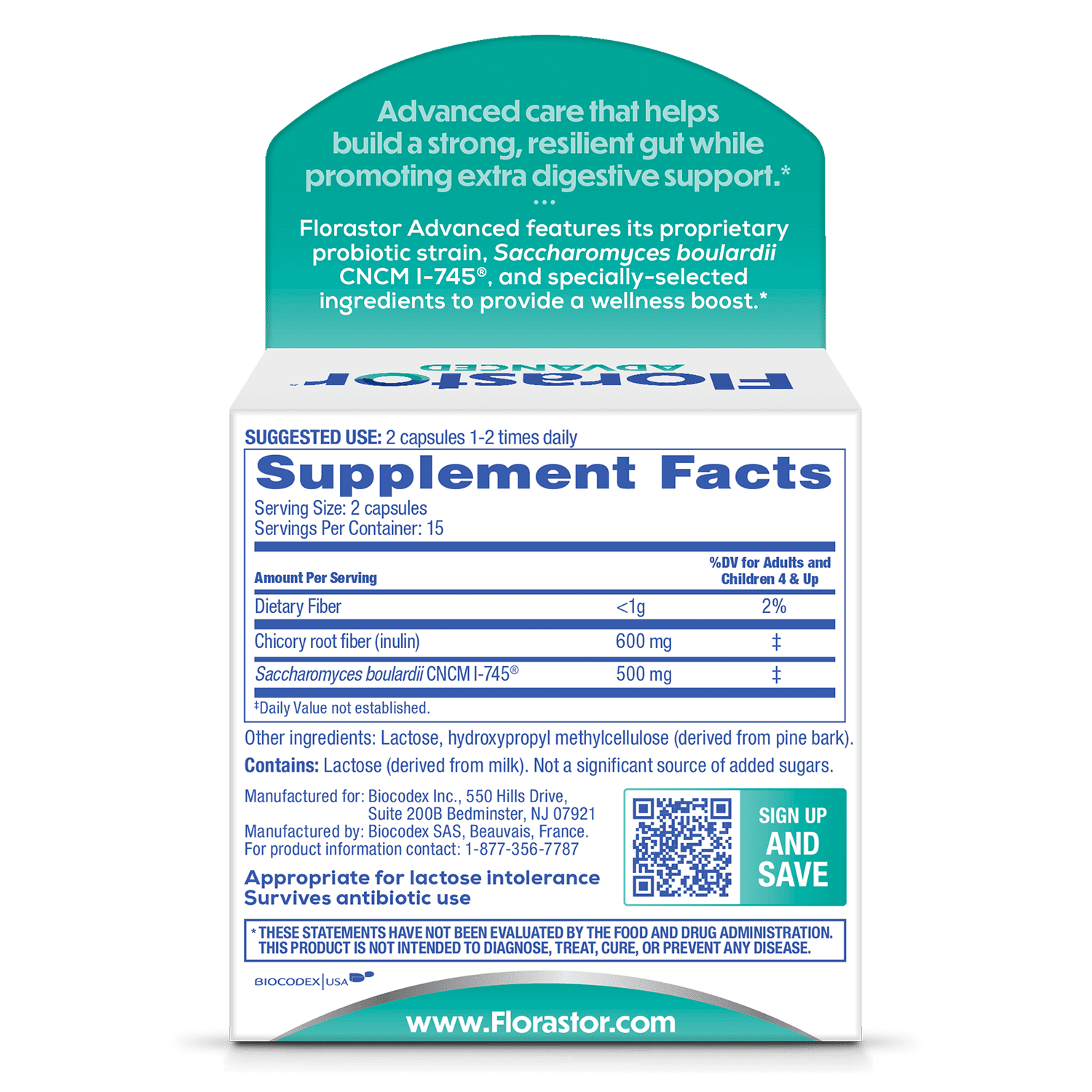 Florastor Unisex Advanced Pro + Pre Probiotic and Prebiotic Supplement 30ct