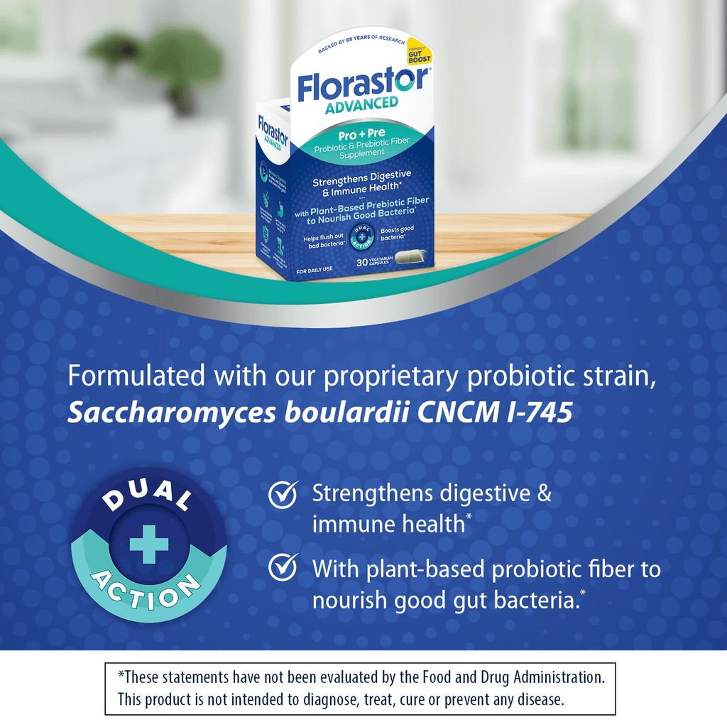 Florastor Unisex Advanced Pro + Pre Probiotic and Prebiotic Supplement 30ct