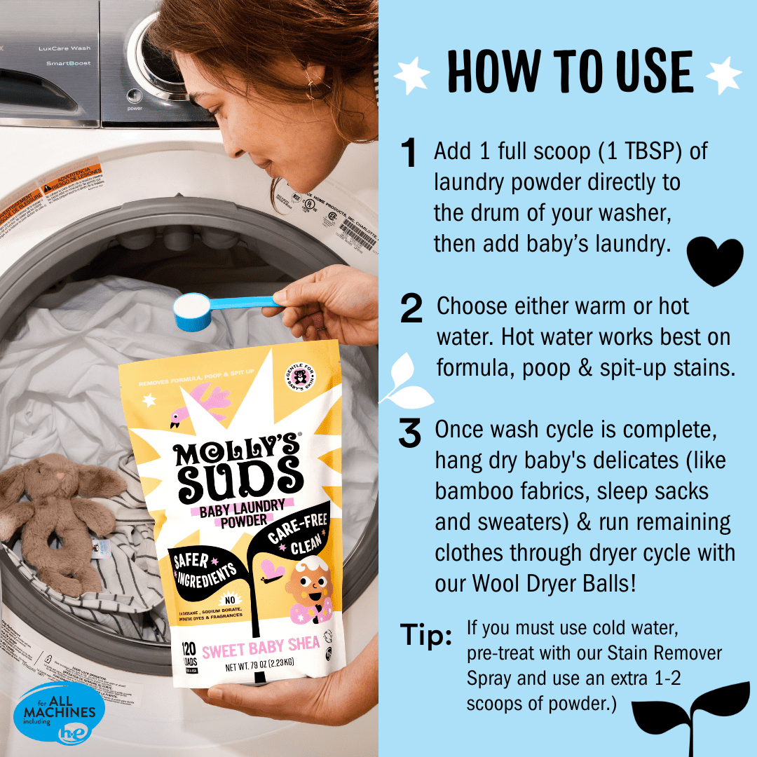 Molly's Suds Baby Laundry Detergent Powder | Removes Formula, Poop &amp; Spit-Up Stains (Fragrance Free)