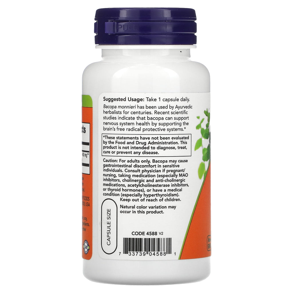 NOW Foods Bacopa Extract, 450 mg, 90 Veg Capsules