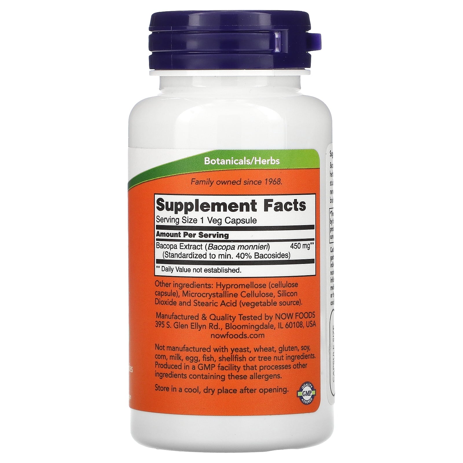NOW Foods Bacopa Extract, 450 mg, 90 Veg Capsules