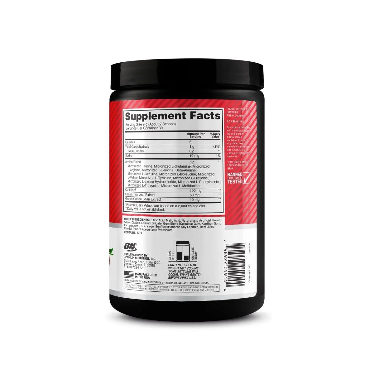 Optimum Nutrition, Essential Amino Energy Powder, Juicy Strawberry Burst, 9.5 oz, 30 Servings
