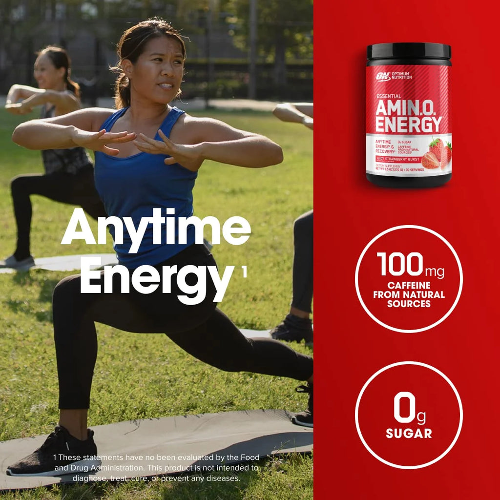 Optimum Nutrition, Essential Amino Energy Powder, Juicy Strawberry Burst, 9.5 oz, 30 Servings