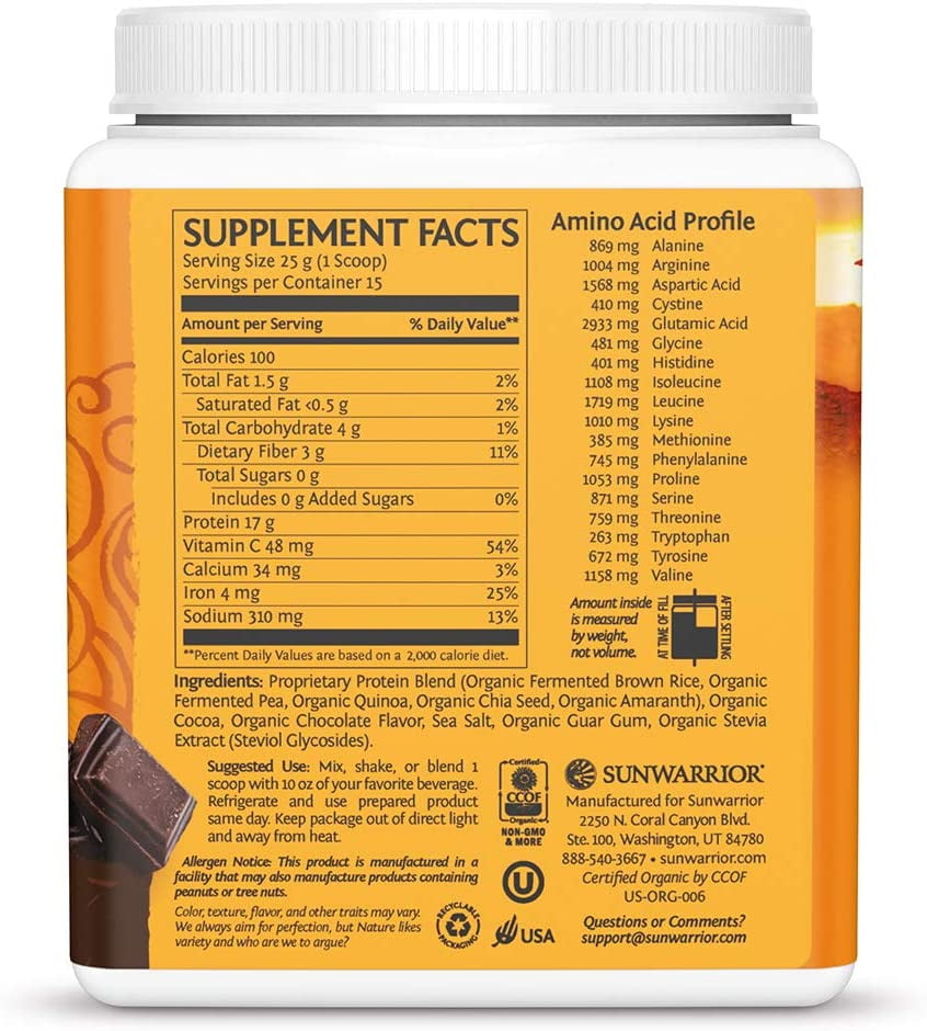 Sunwarrior Classic Plus Protein Natural Organic Vegan Protein Powder with BCAA 375g