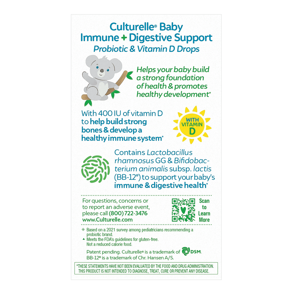 Culturelle Baby Digestive Support Probiotic + Vitamin D Drops Supplement, Immunity &amp; Digestion Support for Infants 0-12 Months, 30 Servings