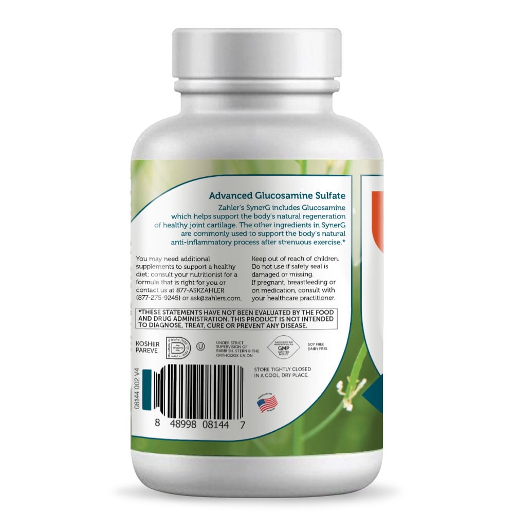 Zahler SynerG Glucosamine &amp; MSM Dietary Supplement, 120 Capsules, All-Natural Formula, Made in USA, GMP Certified