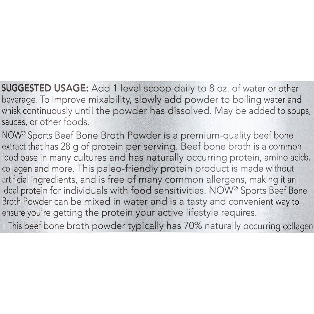 Now Foods, Sports, Beef Bone Broth, Protein Powder , 1.2 lbs (544 g)