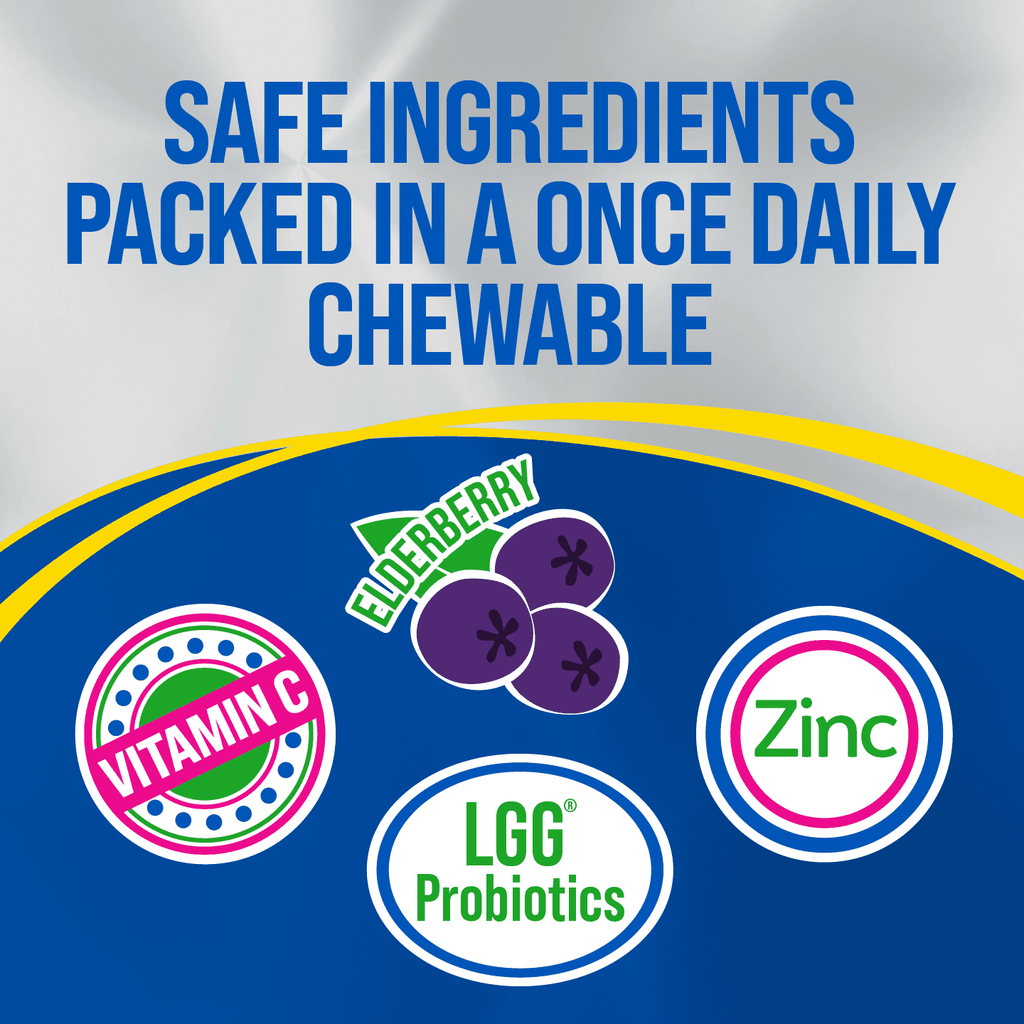 Culturelle Probiotics Kids Immune Defense Daily Chewables Supplement, 4-in-1 Immune Support for Children, Super Berry Flavor, 30 Count