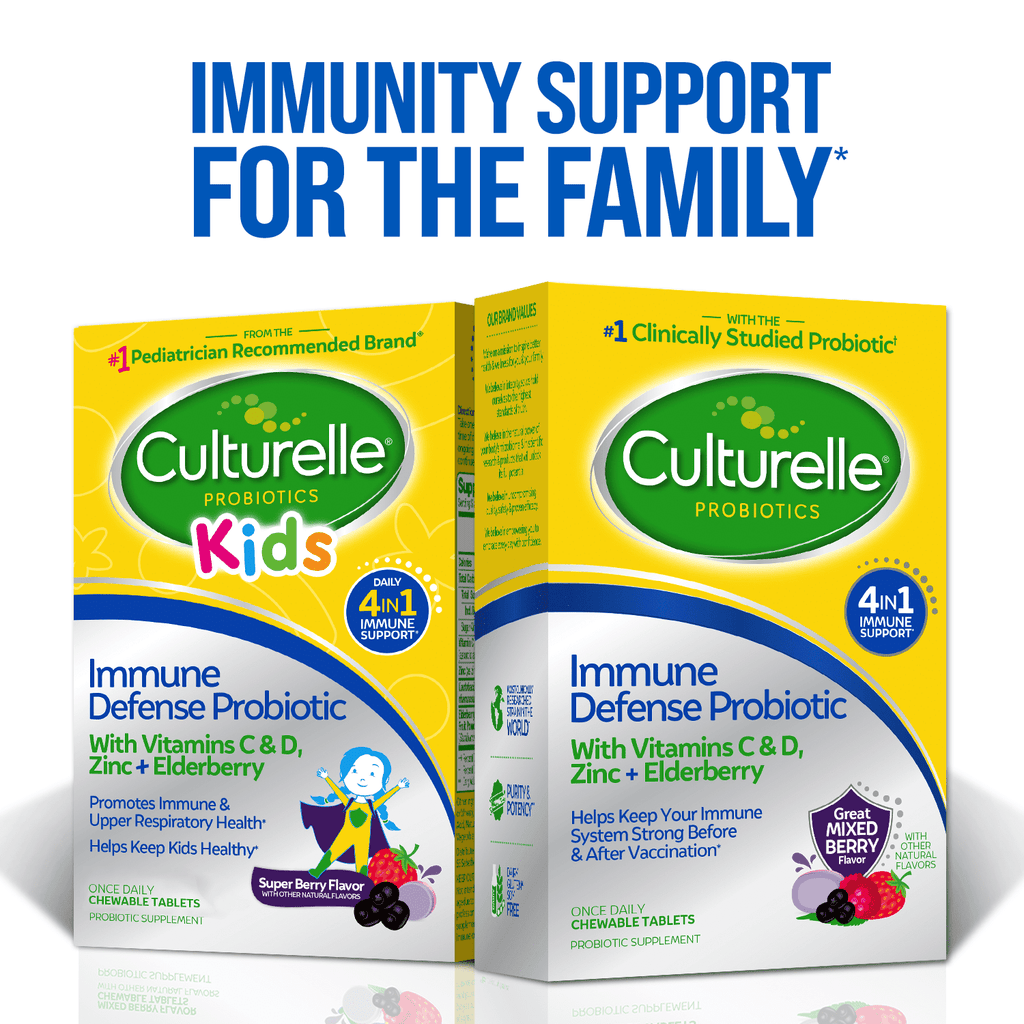 Culturelle Probiotics Kids Immune Defense Daily Chewables Supplement, 4-in-1 Immune Support for Children, Super Berry Flavor, 30 Count