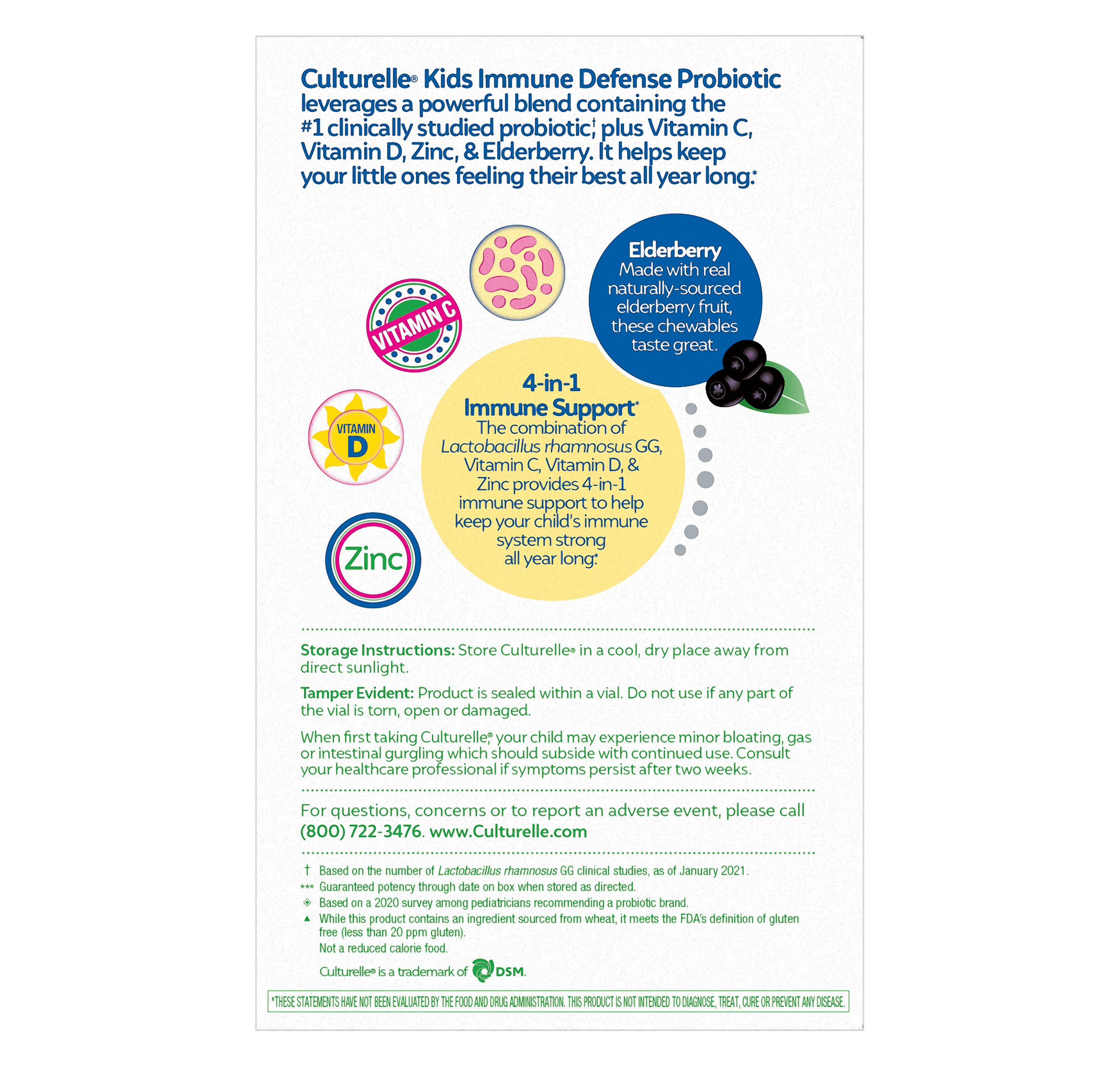 Culturelle Probiotics Kids Immune Defense Daily Chewables Supplement, 4-in-1 Immune Support for Children, Super Berry Flavor, 30 Count