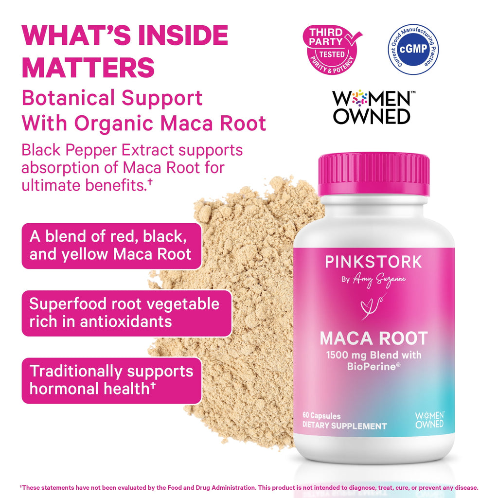 Pink Stork Organic Maca Root Capsules, Gluten-Free, 60 Ct
