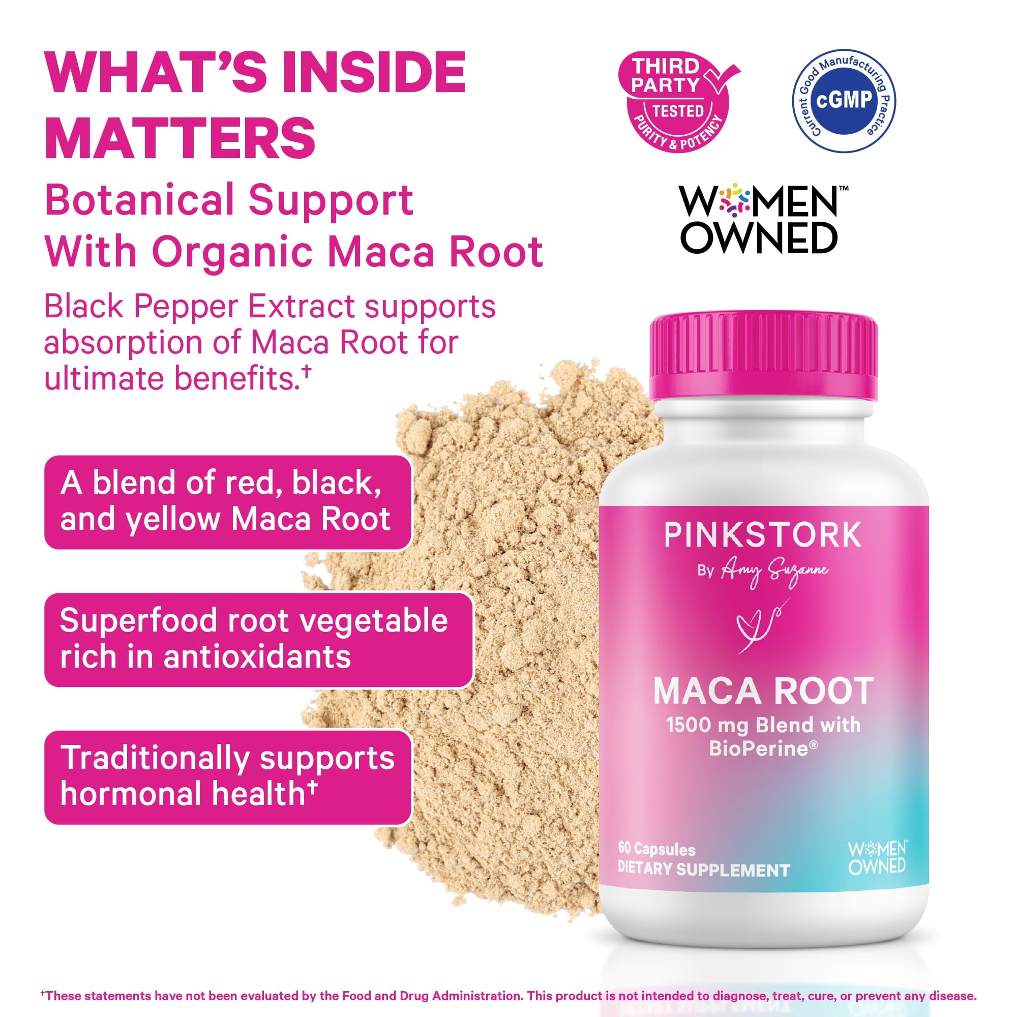 Pink Stork Organic Maca Root Capsules, Gluten-Free, 60 Ct