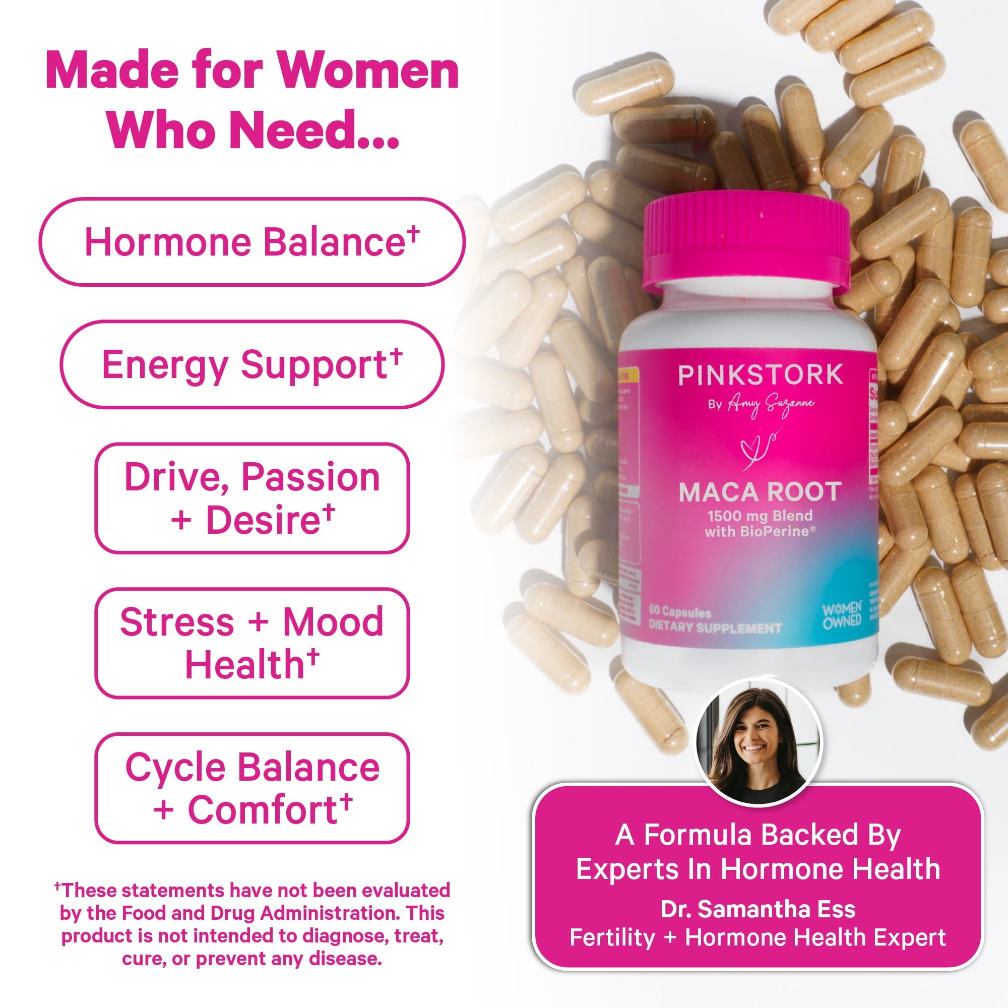 Pink Stork Organic Maca Root Capsules, Gluten-Free, 60 Ct