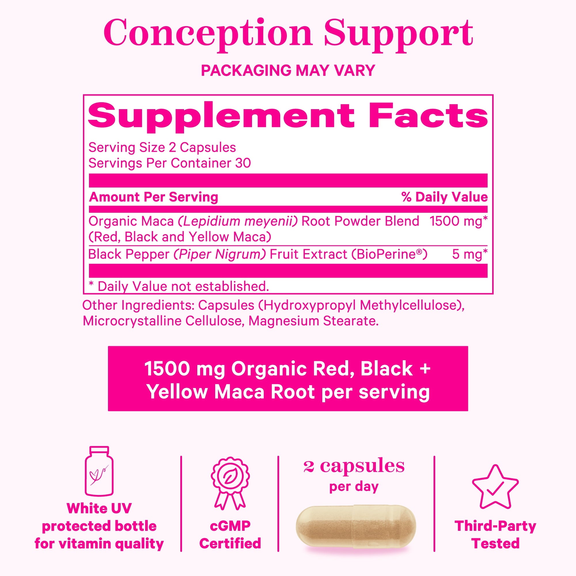 Pink Stork Organic Maca Root Capsules, Gluten-Free, 60 Ct