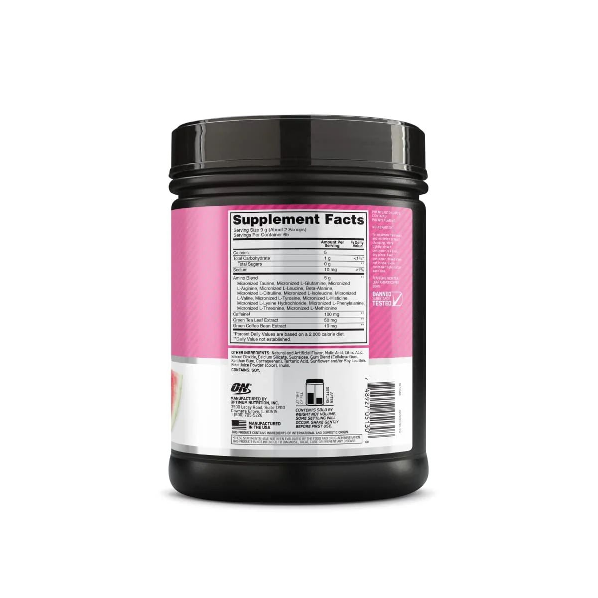 Optimum Nutrition Amino Energy Pre Workout + Essential Amino Acids Powder, Watermelon, 65 Servings