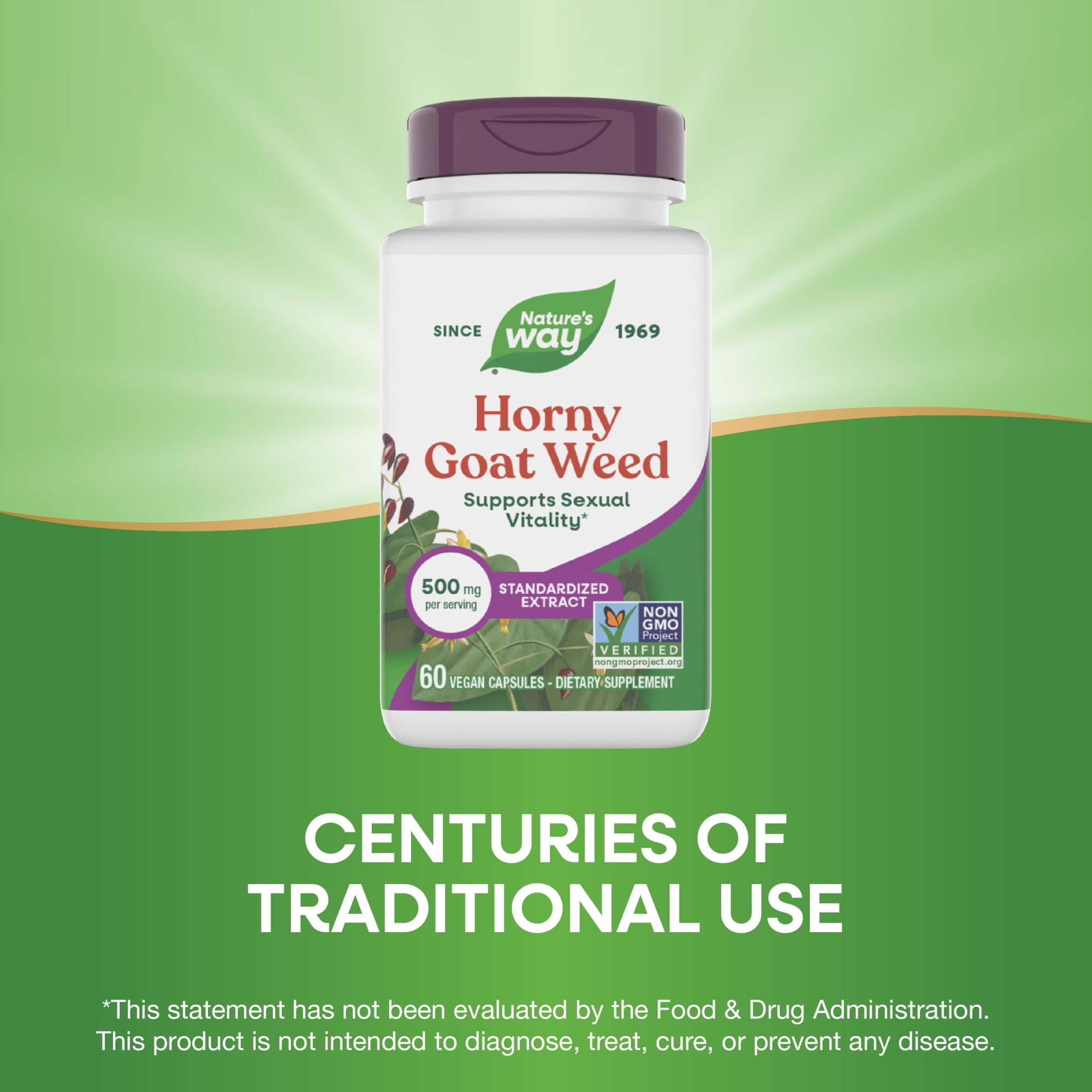 Nature's Way Horny Goat Weed Capsules, Premium Extract, Supports Sexual Vitality*, Unisex, 60ct