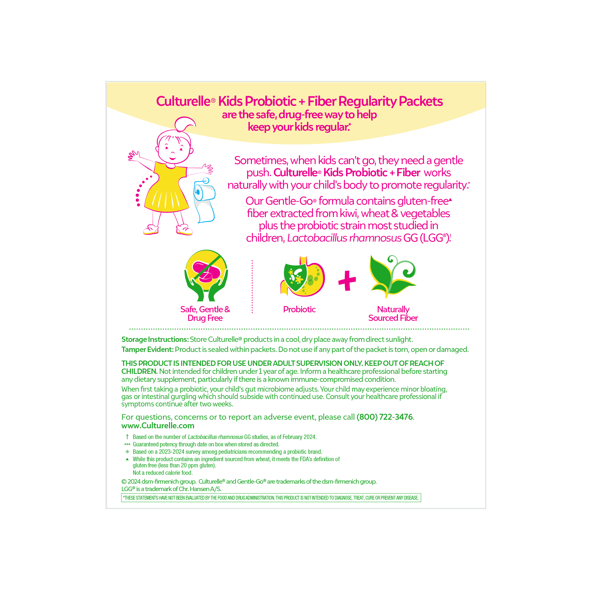 Culturelle Probiotics Kids Probiotic + Fiber Daily Ready-to-Mix Supplement, Digestive Regularity Support for Children, No Flavor Added, 60 Packets