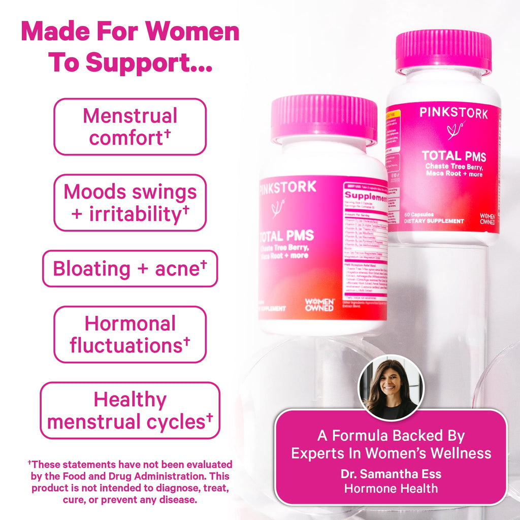 Pink Stork PMS Support Capsules, Magnesium, B Vitamins, Herbs for Period and Mood, 60 Count