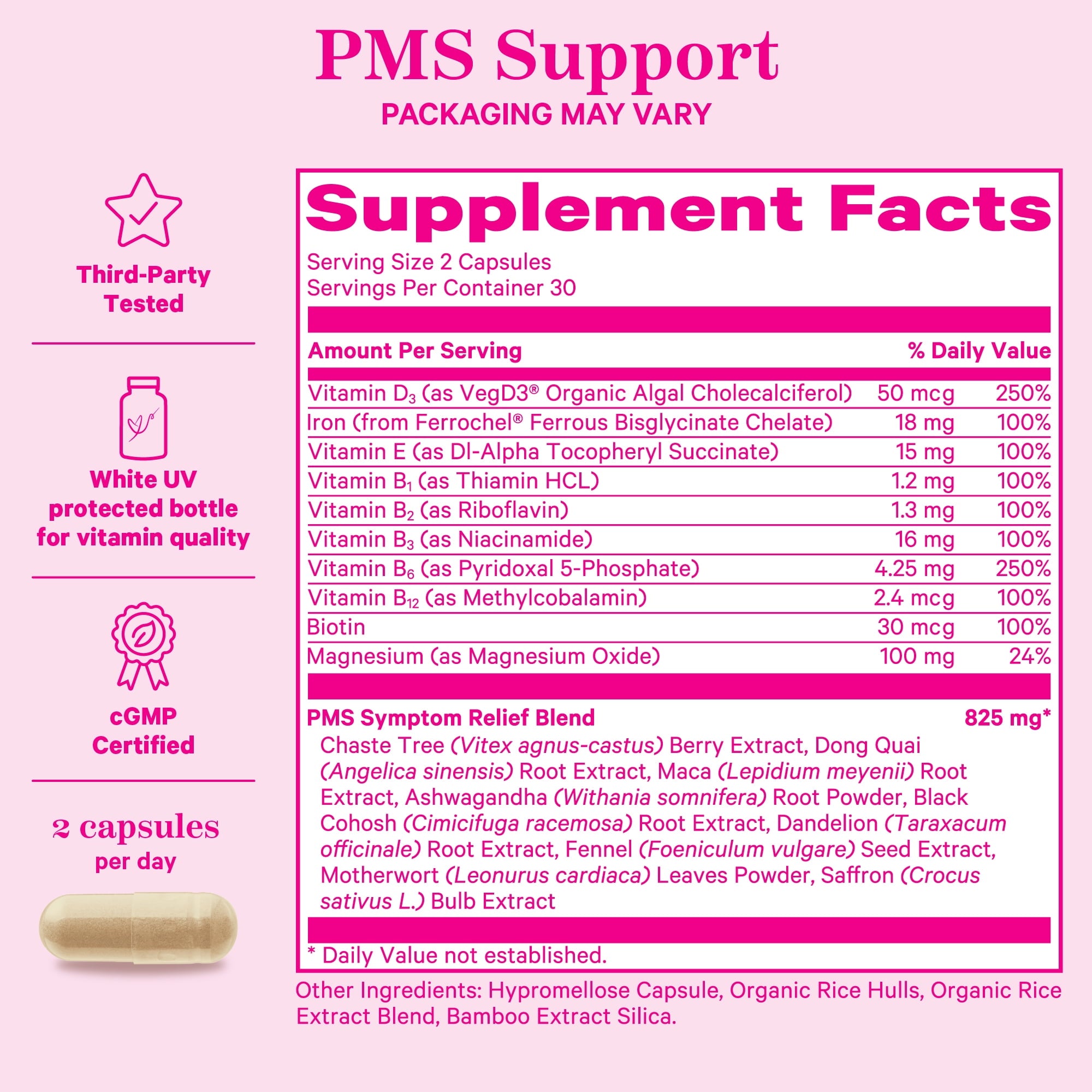 Pink Stork PMS Support Capsules, Magnesium, B Vitamins, Herbs for Period and Mood, 60 Count