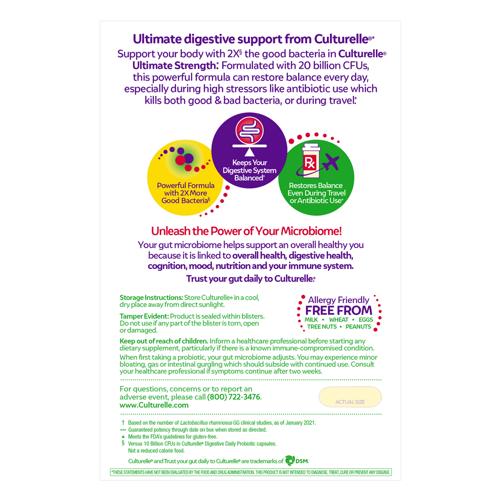 Culturelle Probiotics Ultimate Strength Probiotic Supplement, Balances Digestive &amp; Gut Health for Adults, 20 Count