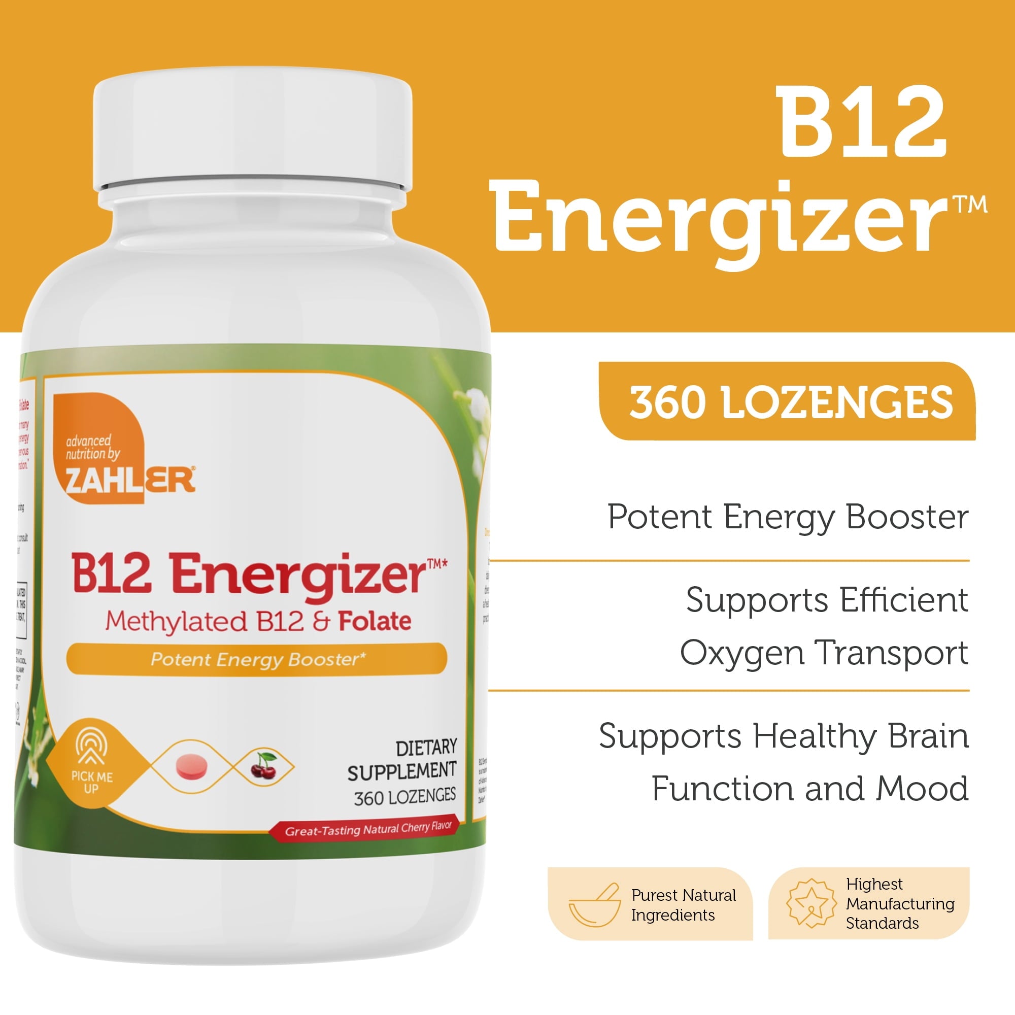 Zahler Kosher B12 Energizer 1000 Mcg Cherry Flavor – Vitamin B12, Kosher Certified, 360 Lozenges, Delicious Cherry, Convenient Daily Use, B12 Vitamins