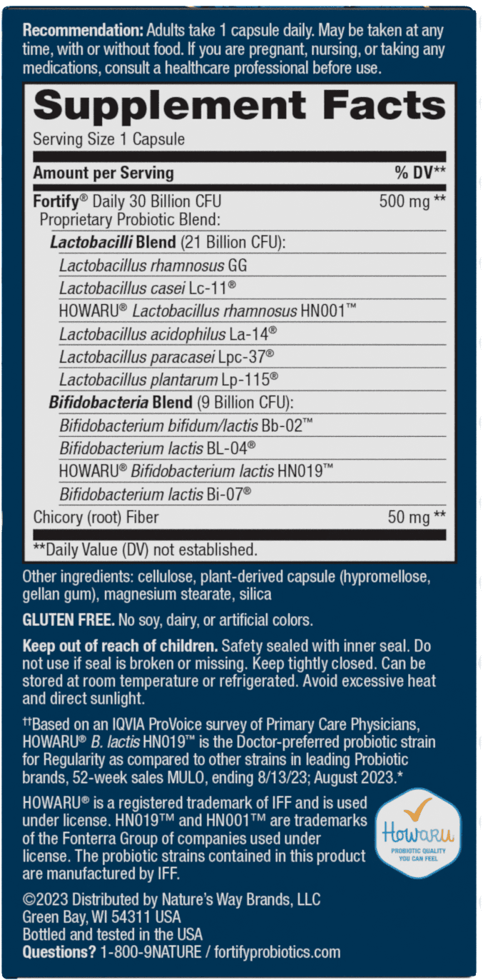 Natureâ€™s Way Fortify Daily Probiotic for Adults, 30 Billion Live Cultures, 10 Strains, Prebiotics, 30 Capsules