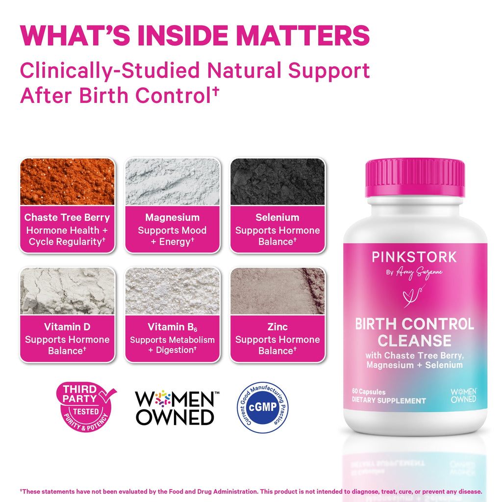 Pink Stork Birth Control Cleanse: Hormone Support with Chaste, Magnesium, Zinc, Vitamin D, 60 Capsules