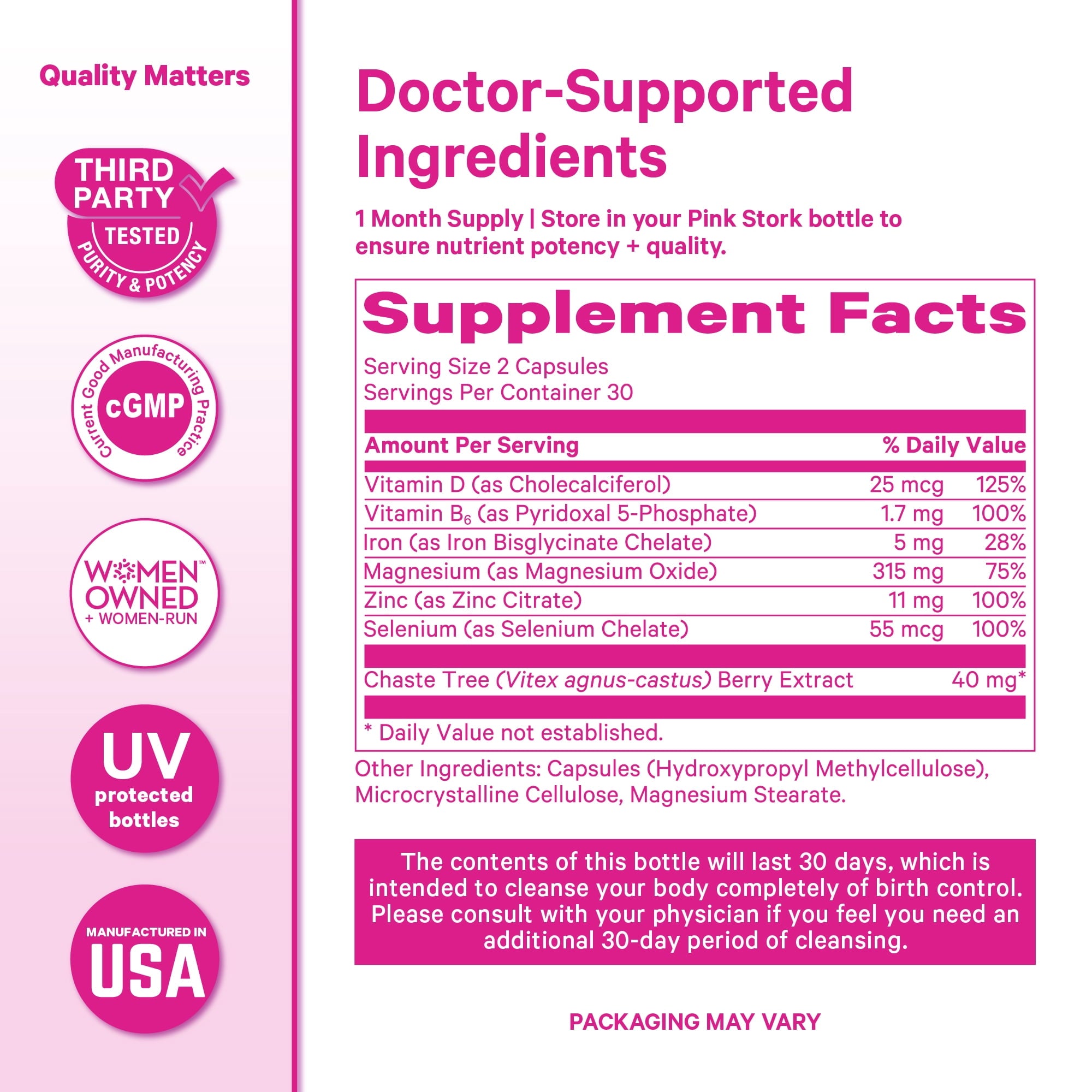 Pink Stork Birth Control Cleanse: Hormone Support with Chaste, Magnesium, Zinc, Vitamin D, 60 Capsules