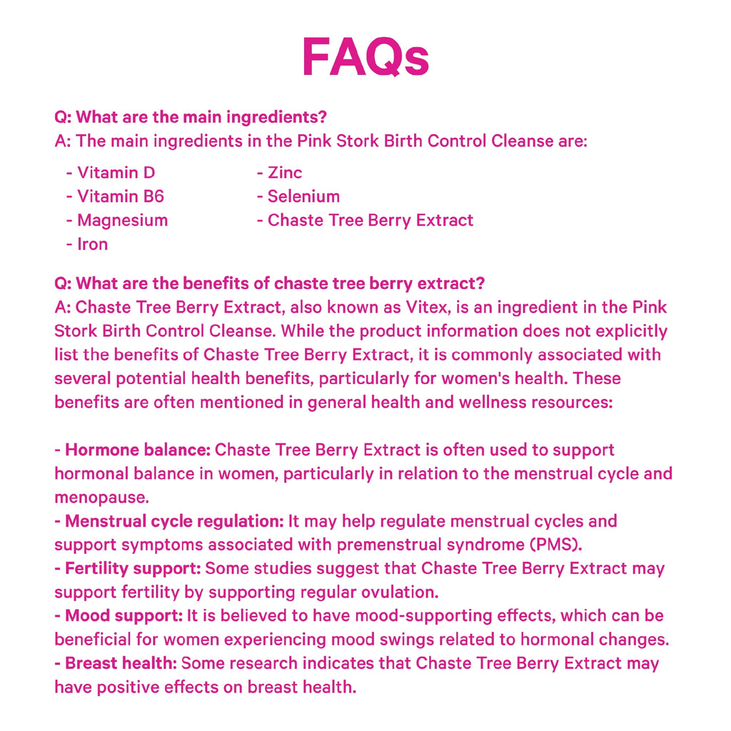Pink Stork Birth Control Cleanse: Hormone Support with Chaste, Magnesium, Zinc, Vitamin D, 60 Capsules