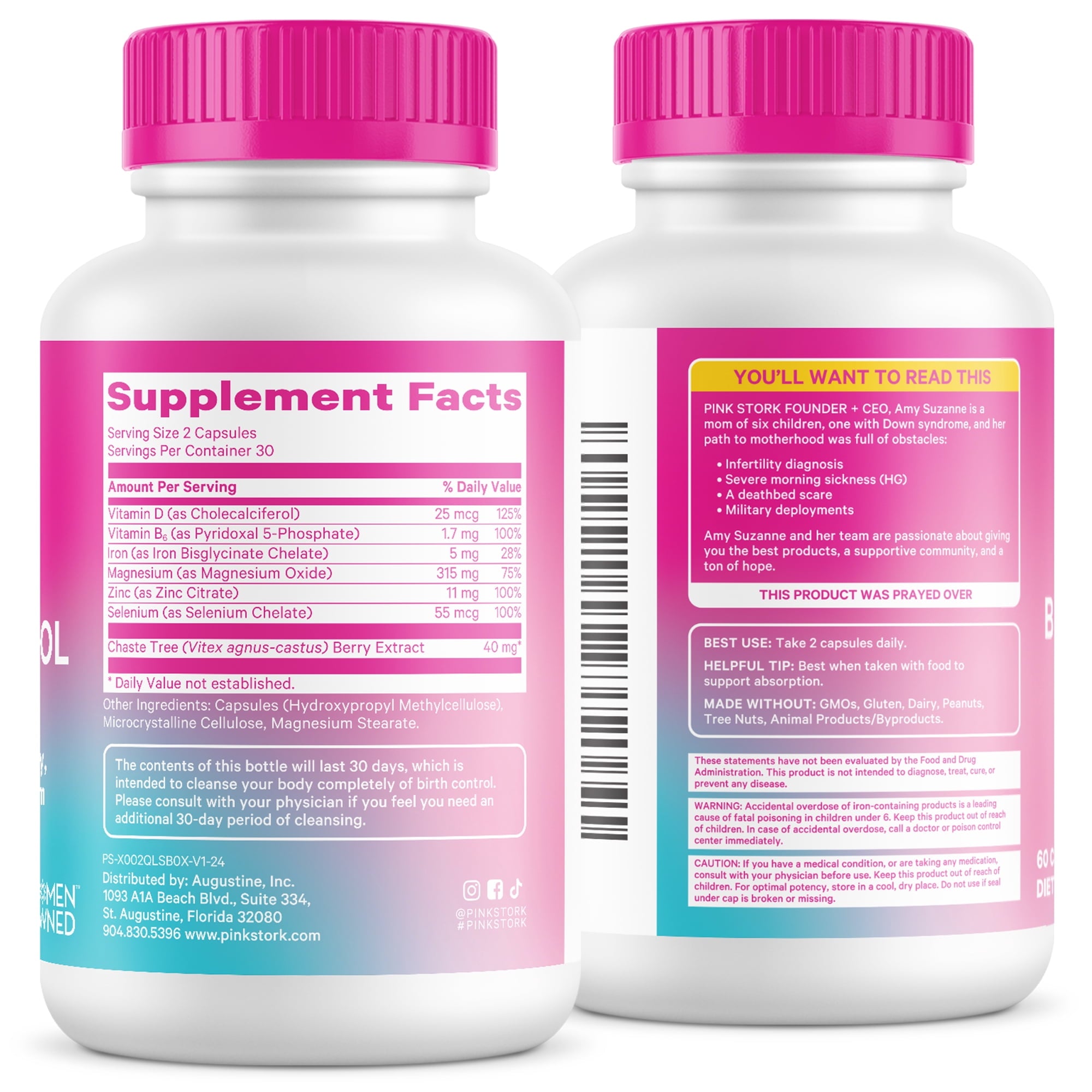 Pink Stork Birth Control Cleanse: Hormone Support with Chaste, Magnesium, Zinc, Vitamin D, 60 Capsules