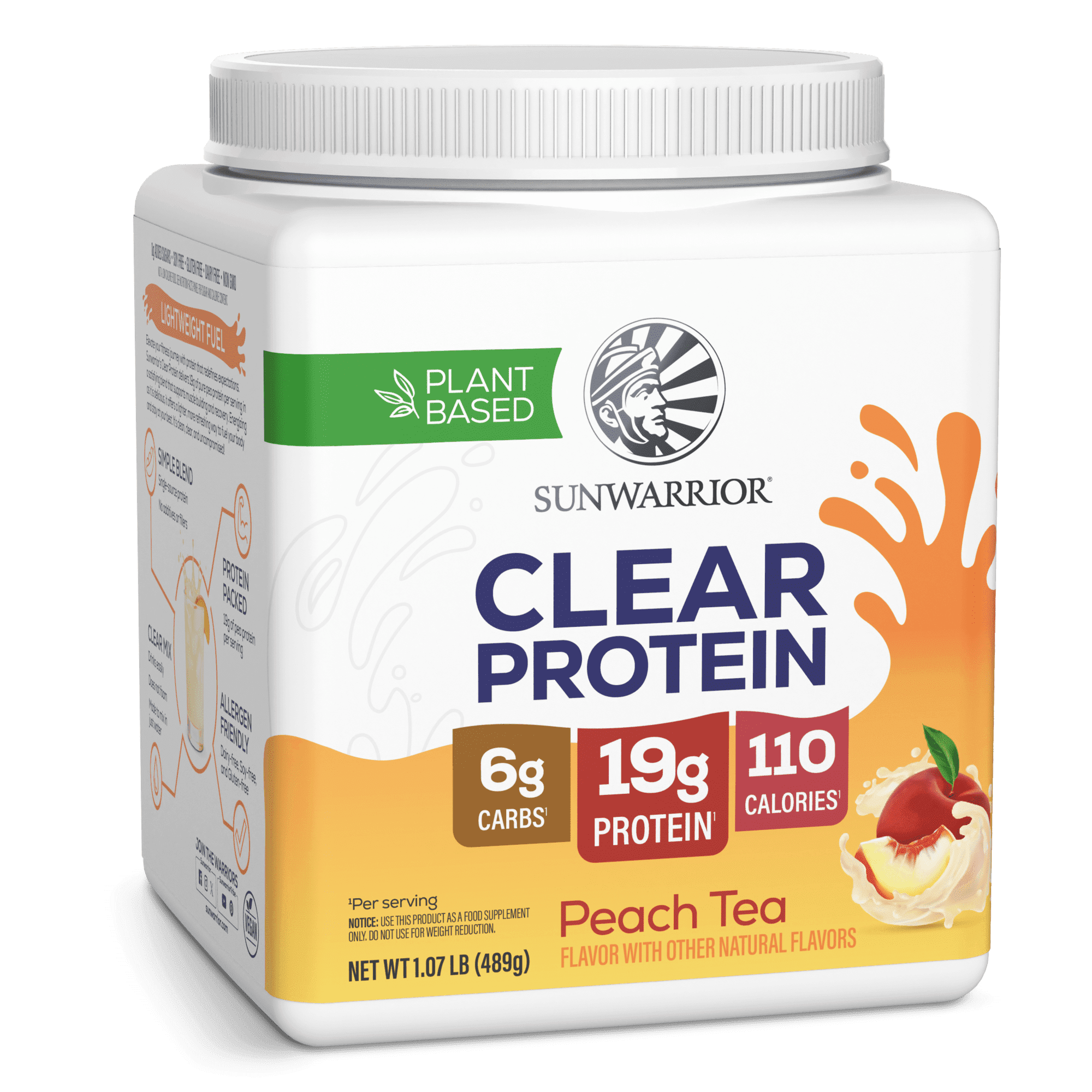 Sunwarrior Clear Plant Protein Peach Tea 491g Tub (15 SRV)