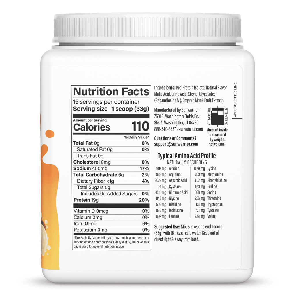 Sunwarrior Clear Plant Protein Peach Tea 491g Tub (15 SRV)