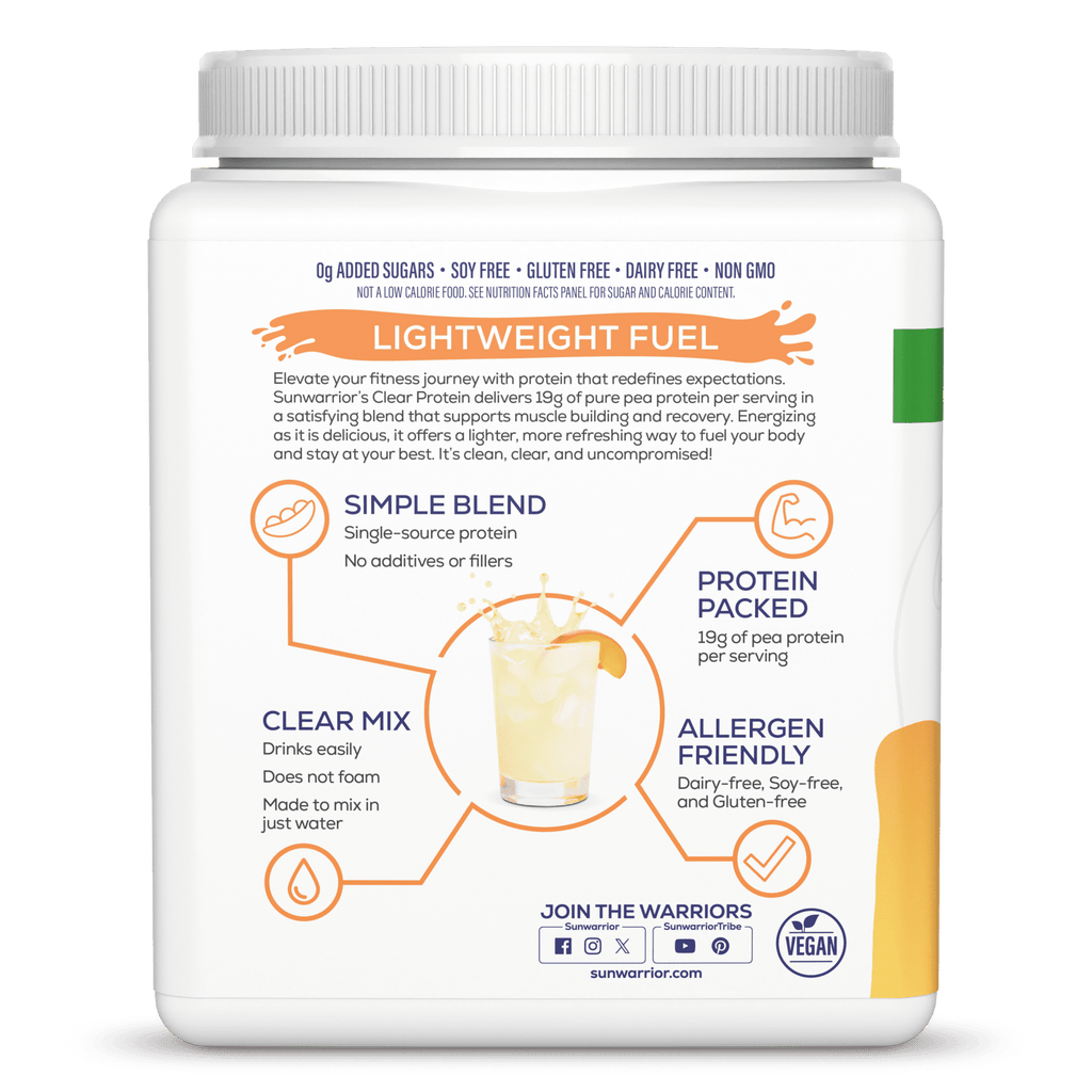 Sunwarrior Clear Plant Protein Peach Tea 491g Tub (15 SRV)