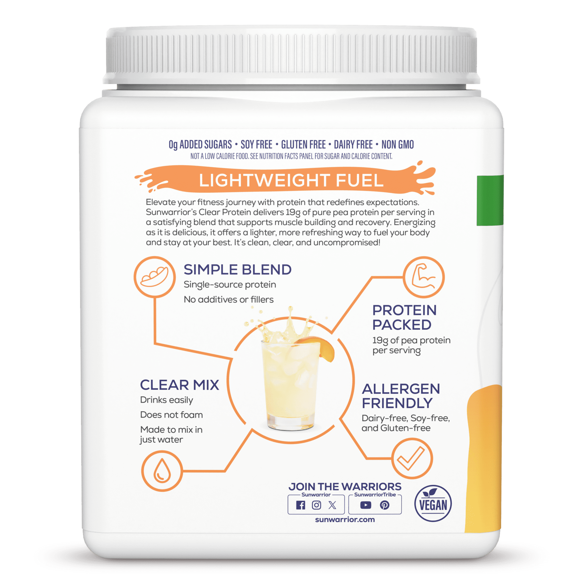 Sunwarrior Clear Plant Protein Peach Tea 491g Tub (15 SRV)