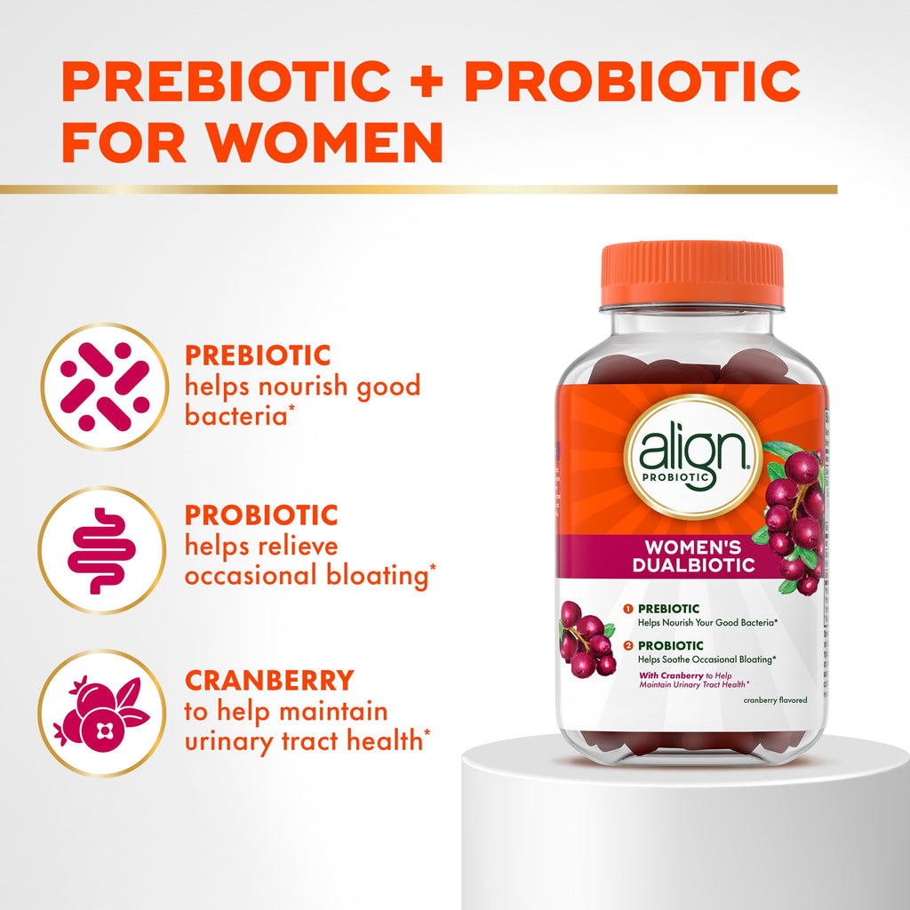 Align Womens Dualbiotic, Prebiotics and Probiotics for Women, Cranberry Flavor, 50 Gummies