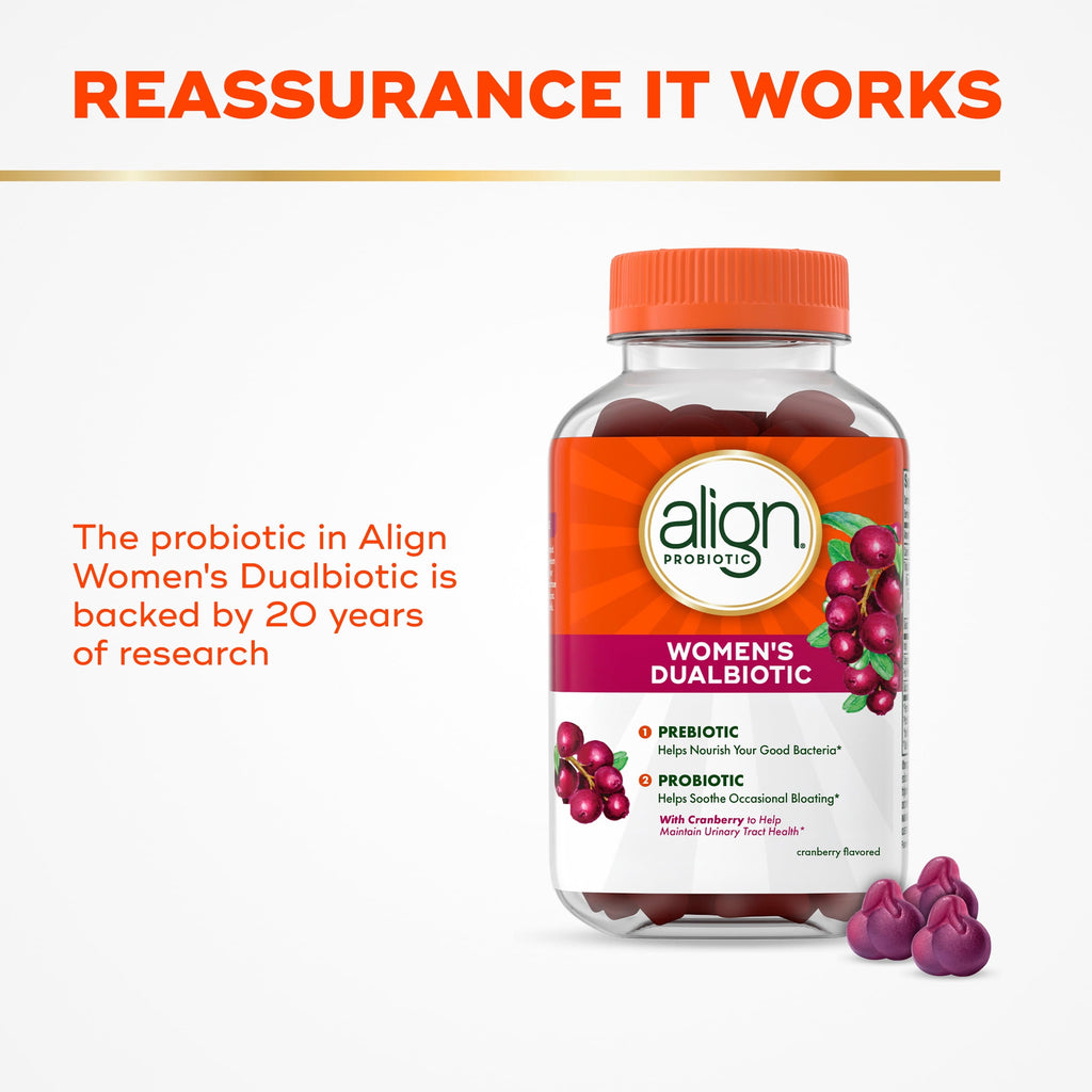 Align Womens Dualbiotic, Prebiotics and Probiotics for Women, Cranberry Flavor, 50 Gummies