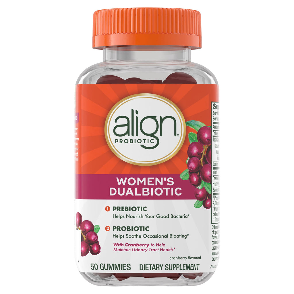 Align Womens Dualbiotic, Prebiotics and Probiotics for Women, Cranberry Flavor, 50 Gummies