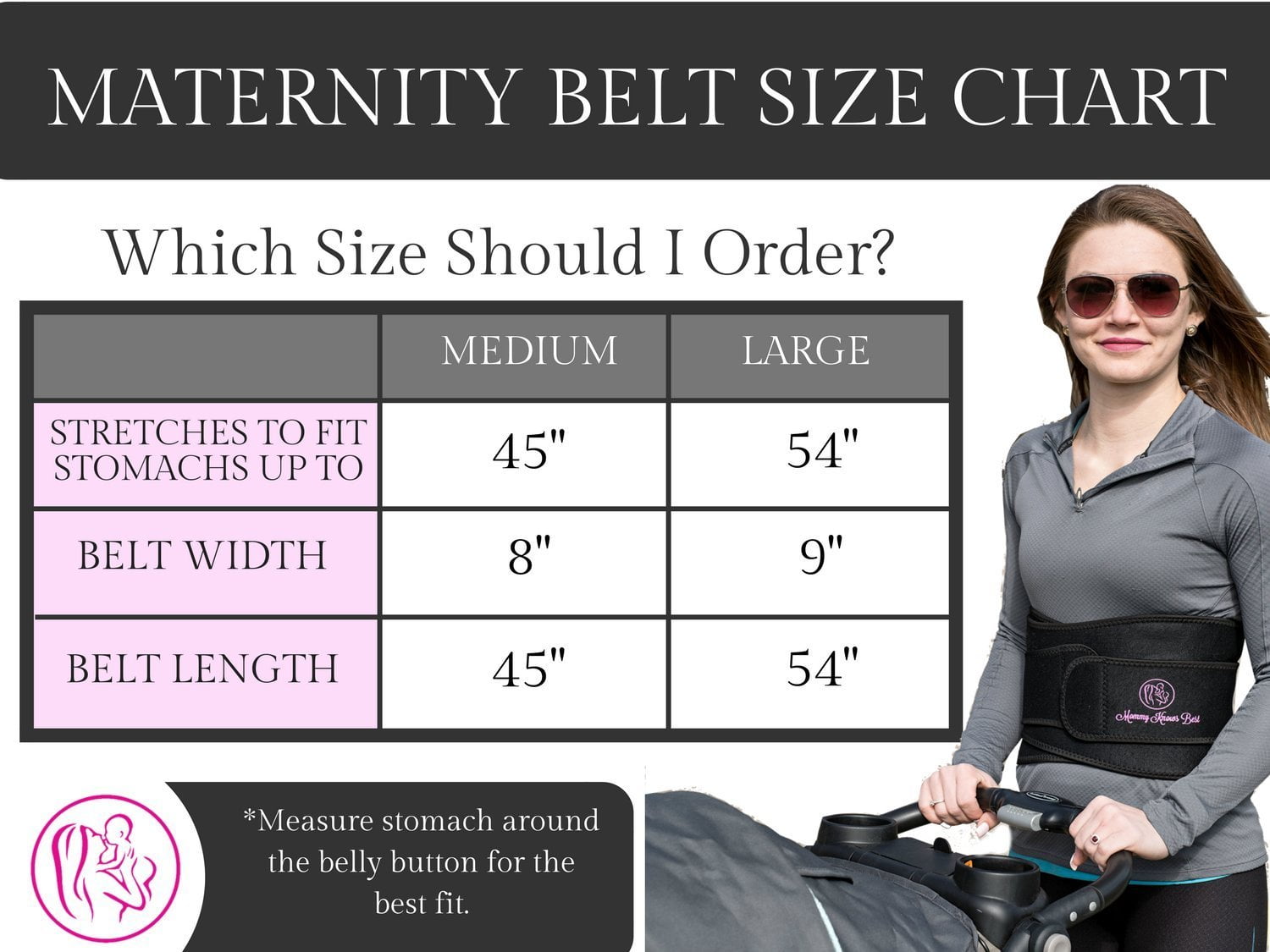 Mommy Knows Best Breathable Material Prenatal and Postpartum Support Brace, Black, M, 1 Count
