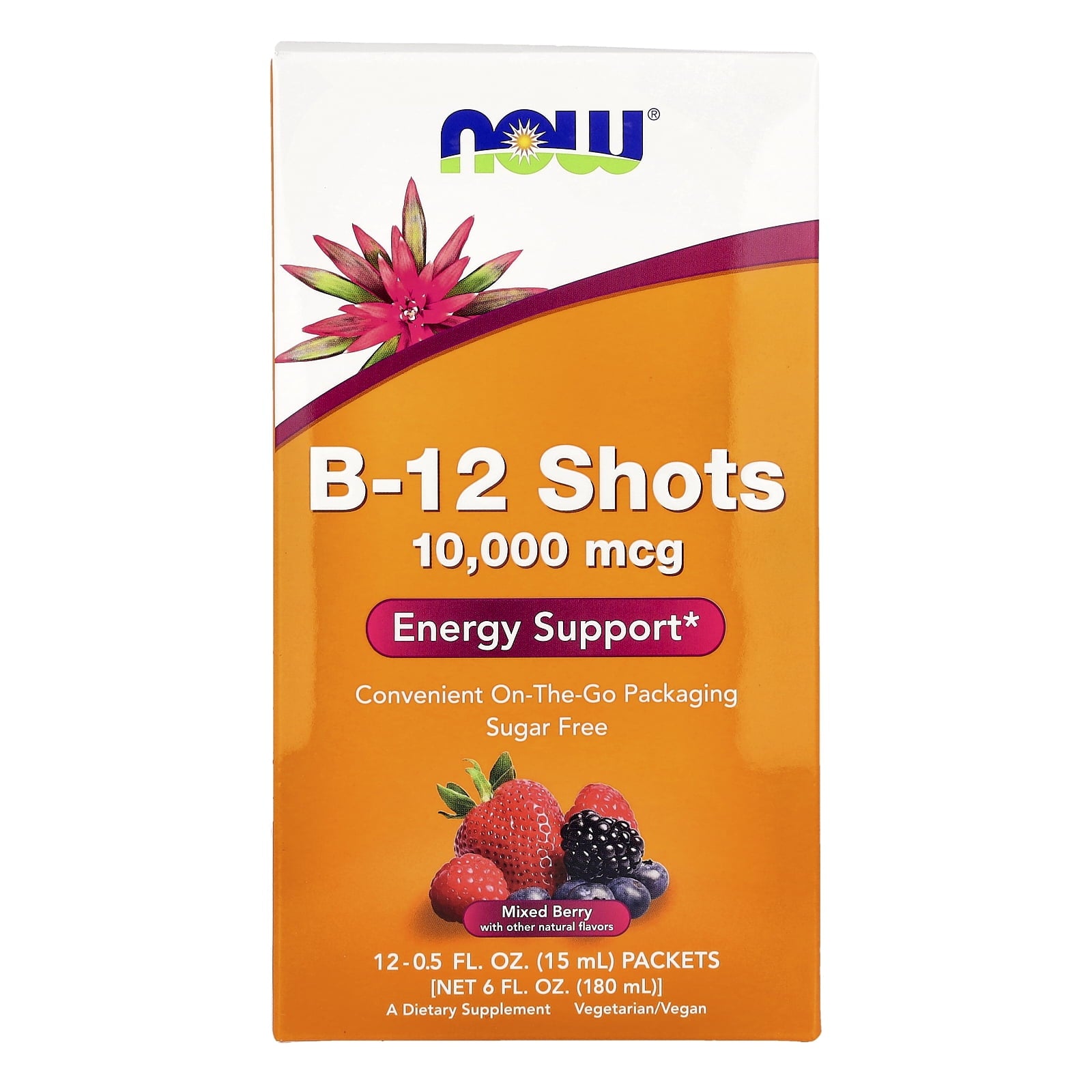 Shots, B-12, Mixed Berry, 10,000 mcg, 12 Shots, 0.5 fl oz (15 ml) Each, NOW Foods