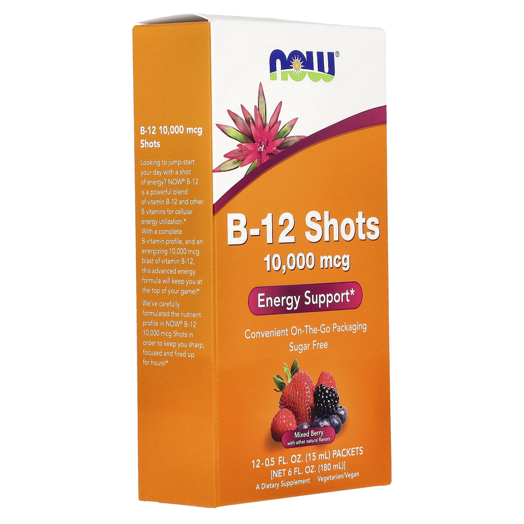 Shots, B-12, Mixed Berry, 10,000 mcg, 12 Shots, 0.5 fl oz (15 ml) Each, NOW Foods