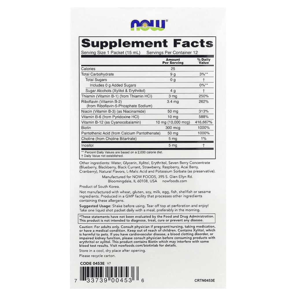 Shots, B-12, Mixed Berry, 10,000 mcg, 12 Shots, 0.5 fl oz (15 ml) Each, NOW Foods
