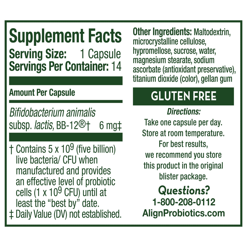 Align Probiotic Gut Health and Immune Support Capsules, Daily Supplement for Adults, 14 Count