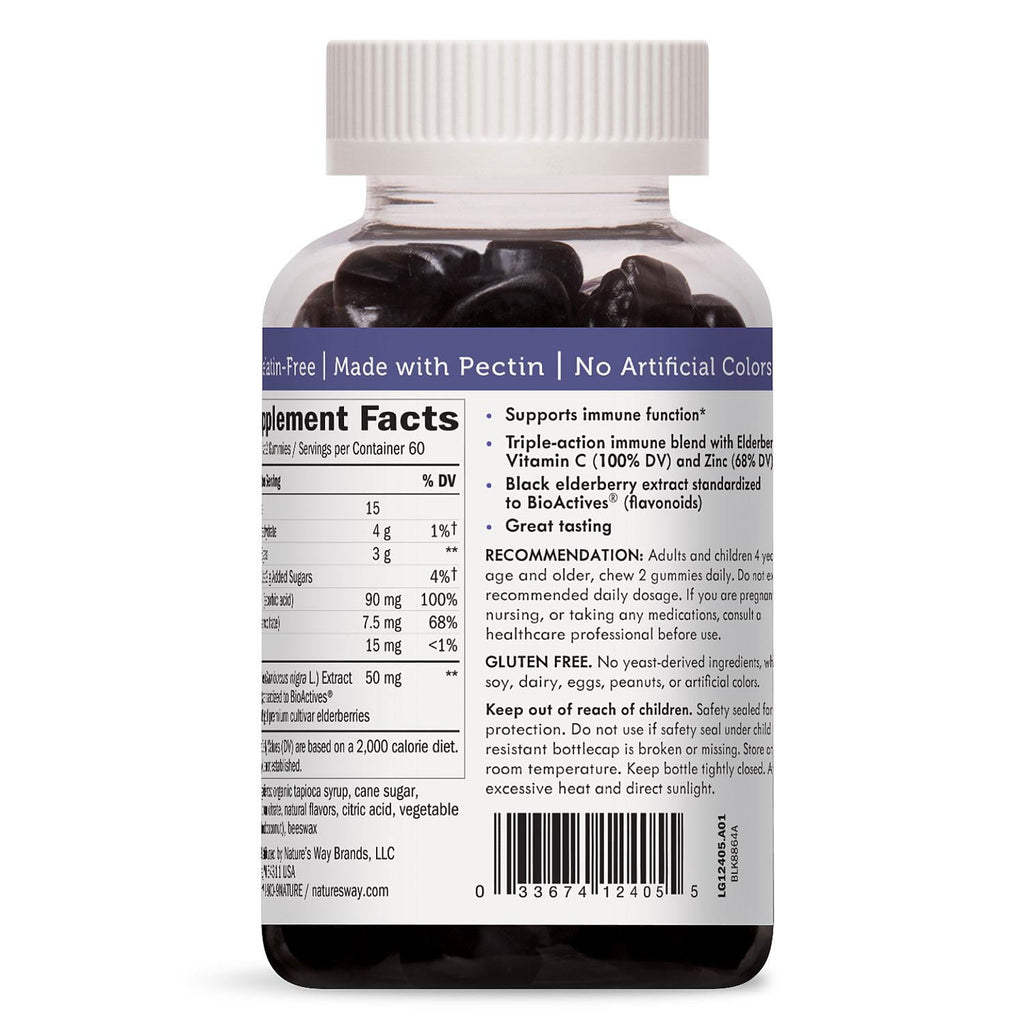 Nature's Way Sambucus Elderberry Herbal Gummies, Gluten Free (120 Count)